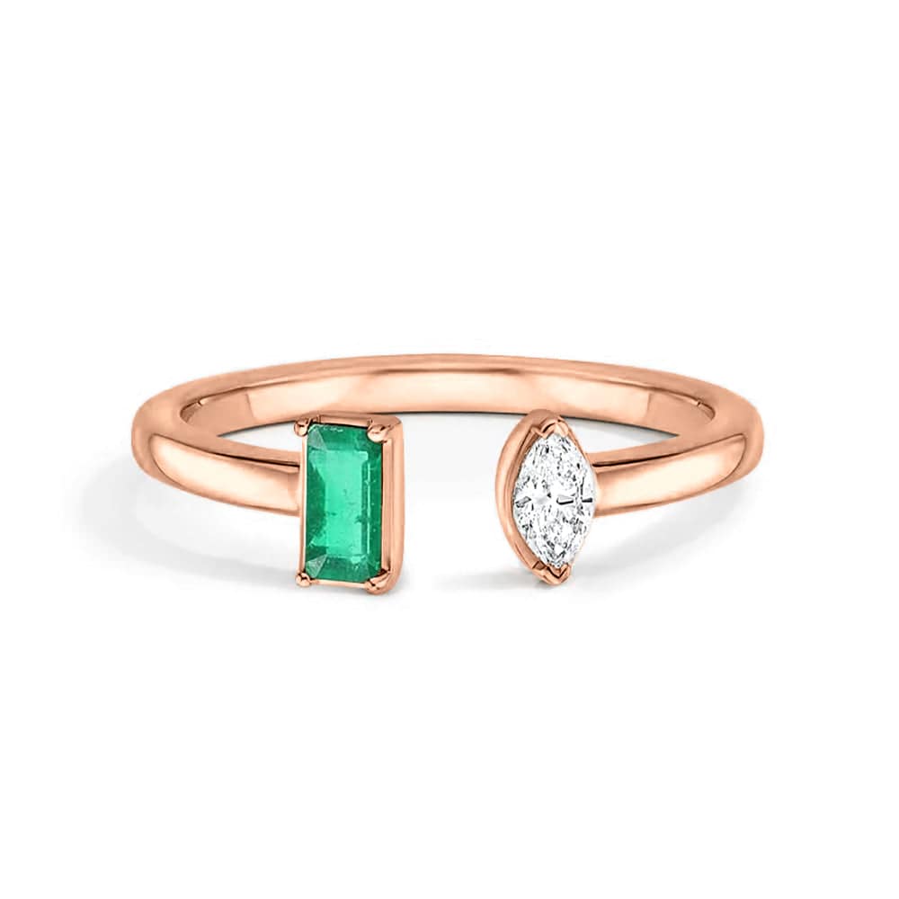 Lab Grown Emerald & Diamond Toi et Moi Promise Ring - Open Design for Couples, Engagement, Anniversary & Romantic Gifts