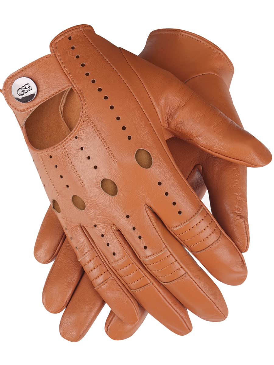 GSG Men's Genuine Sheepskin Leather Gloves - Black Driving, Cycling & Motorcycle Gloves with Touchscreen Compatibility - Perfect for Winter Commuting, Outdoor Sports & Casual Wear