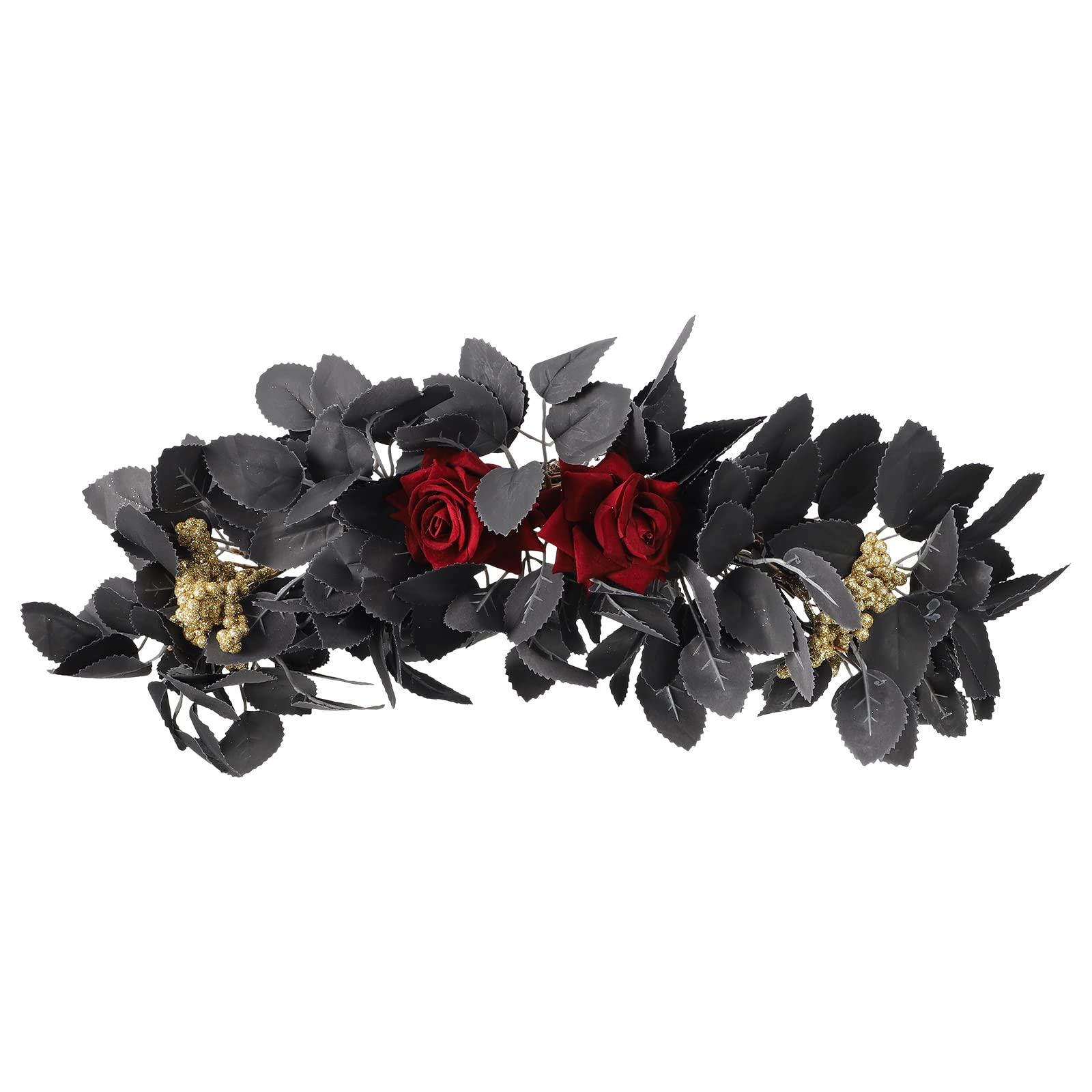 Artificial Rose Eucalyptus Floral Swag - Black Decorative Hanging Garland for Halloween, Wedding Arch, Front Door, Lintel, Party & Wall Decor | Home Tabletop Decoration | Seasonal & Event Floral Arrangement