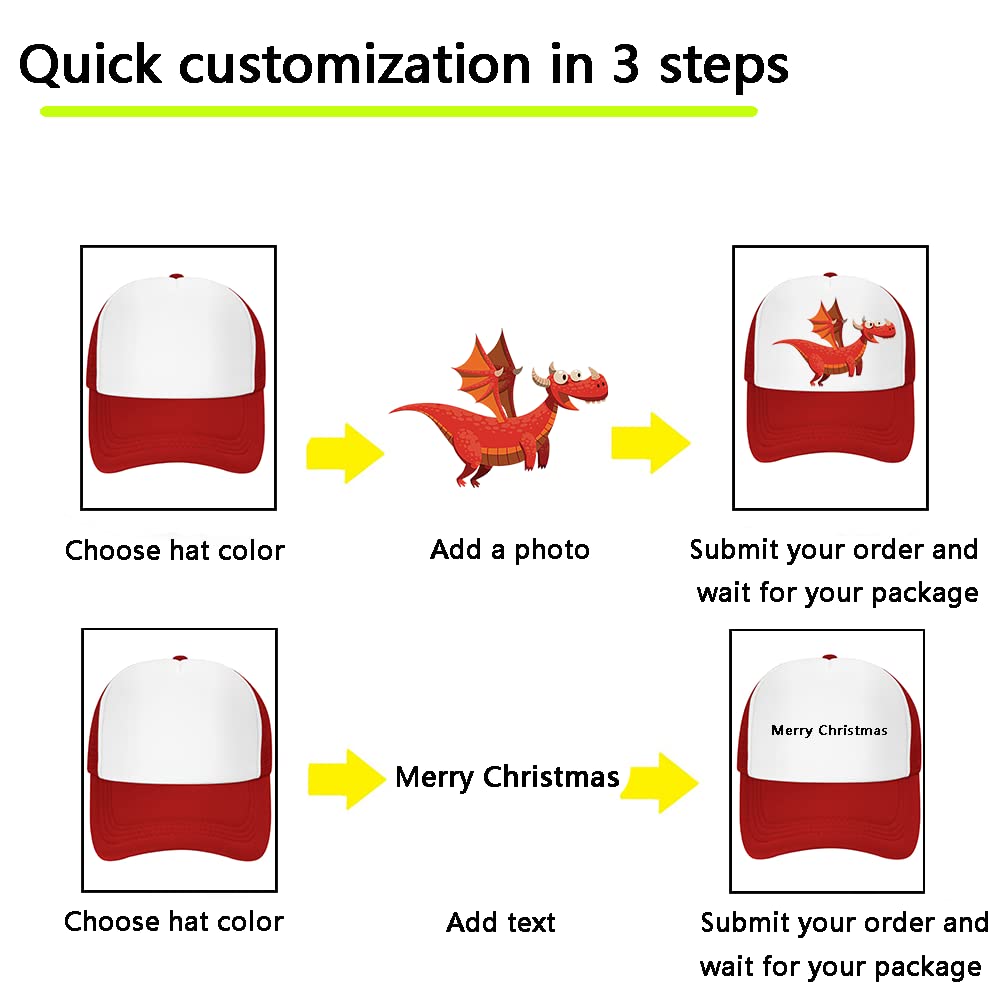 Custom Personalized Baseball & Trucker Hats for Men & Women - Add Your Text & Photo - Unique Embroidered Caps for Sports, Outdoor & Fashion