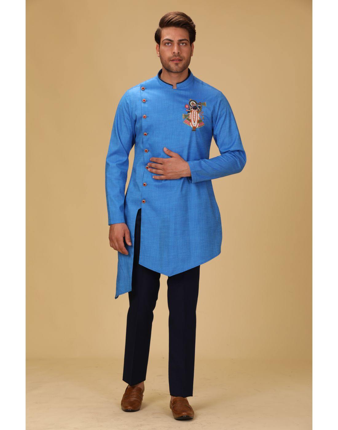 BluesnGreys Cerulean Designer Kurta Pant Set for Men - Traditional Indian Ethnic Wear for Weddings, Festivals & Special Occasions