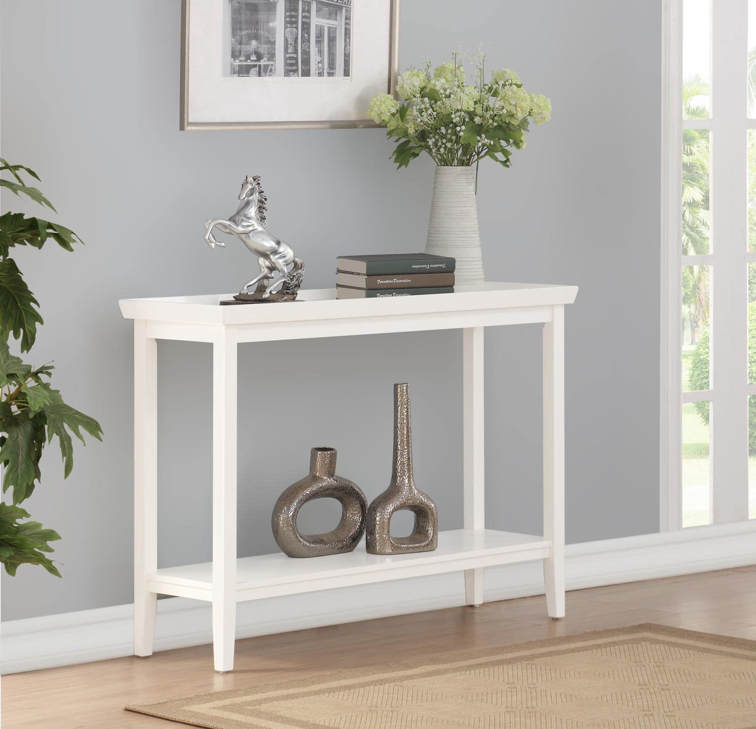 Convenience Concepts Ledgewood Console Table with Shelf - White Entryway Sofa Table for Hallway, Living Room & Bedroom Decor