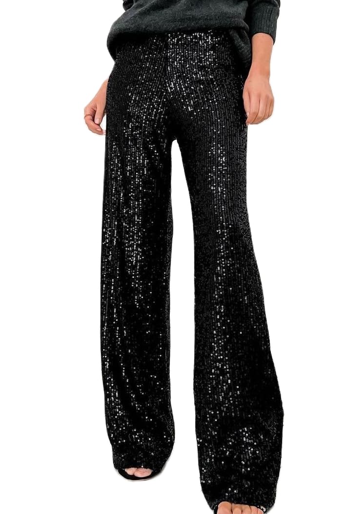 Adoeren Women's Sequin Flare Pants - Glitter Wide Leg Bell Bottom Palazzo Trousers for Disco Party, Y2K Fashion, Club Wear & Evening Outfits
