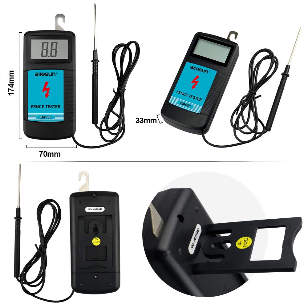 ALLOSUN Digital Electric Fence Voltage Tester - High Precision 9.9kV Fault Finder with LED Display (Blue, Model EM555) - Perfect for Farm Fencing, Livestock Protection & Perimeter Security