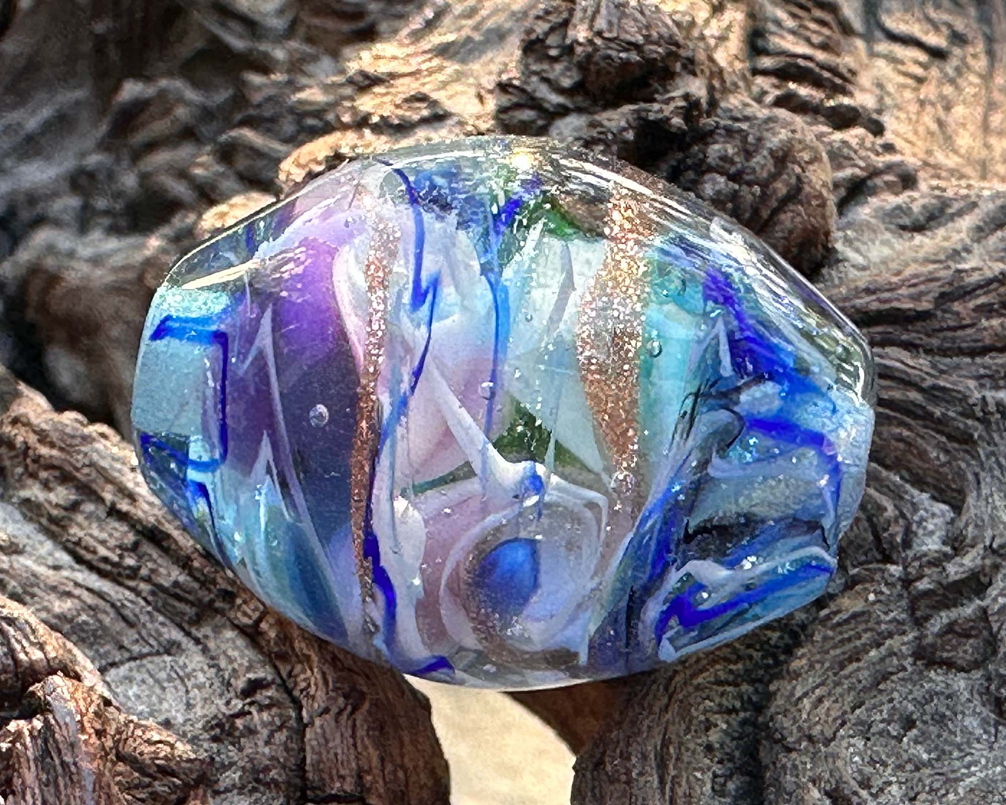 Handmade Blue Swirls Glass Lampwork Bead - Shimmering Focal Bead for Jewelry Making (SRA Certified) - Perfect for Necklaces, Bracelets & DIY Craft Projects
