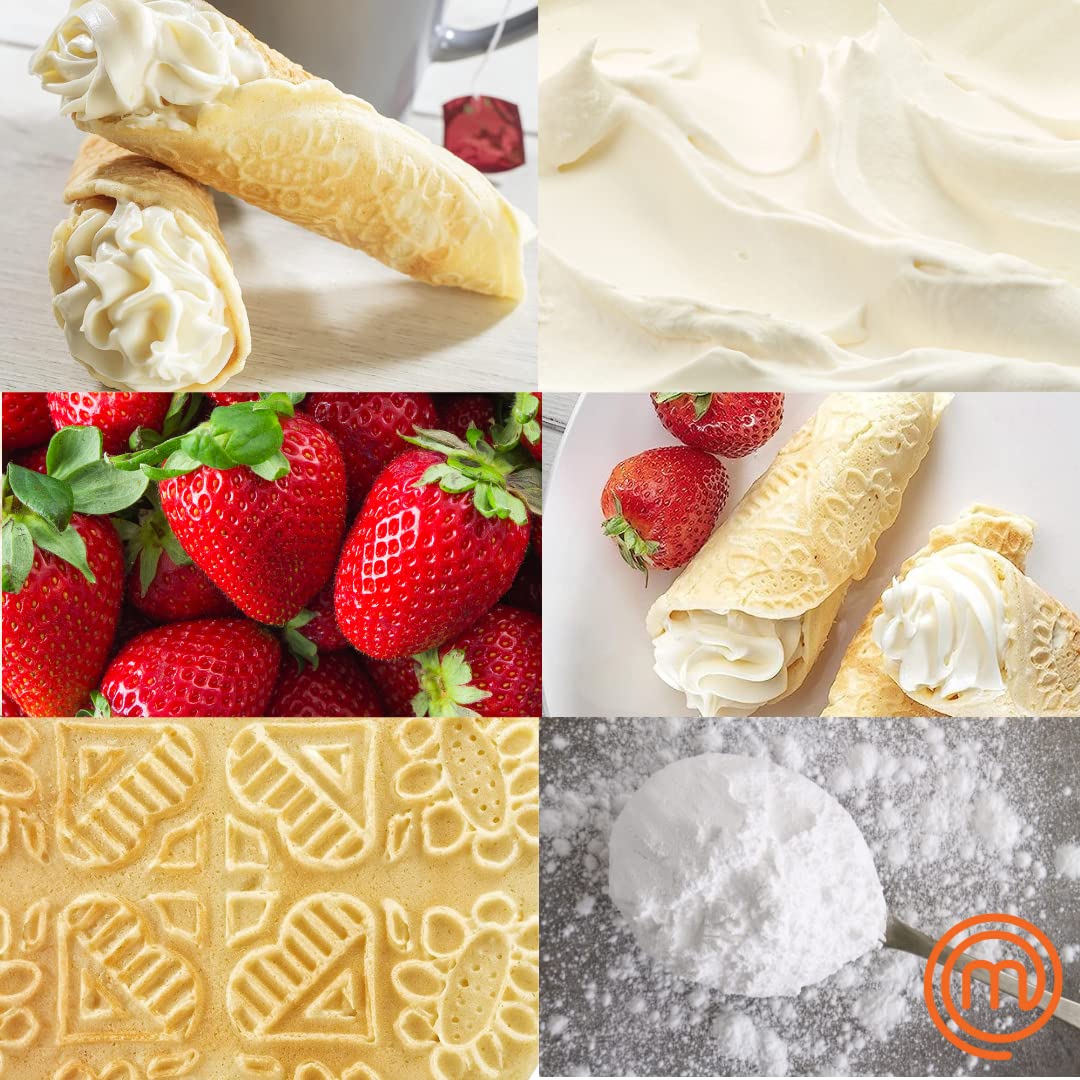 MasterChef Krumkake Baker - Electric Nonstick Iron Press for Homemade Pizzelle Cookies, Cannoli Shells & Waffle Cones - Perfect for Holiday Gifts, Family Baking & Italian Dessert Making