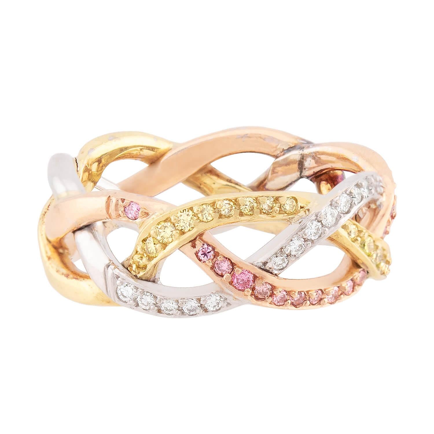 18k Mixed Metal Diamond Braided Band Ring - Elegant Stackable Jewelry for Women, Perfect for Weddings, Anniversaries & Everyday Luxury