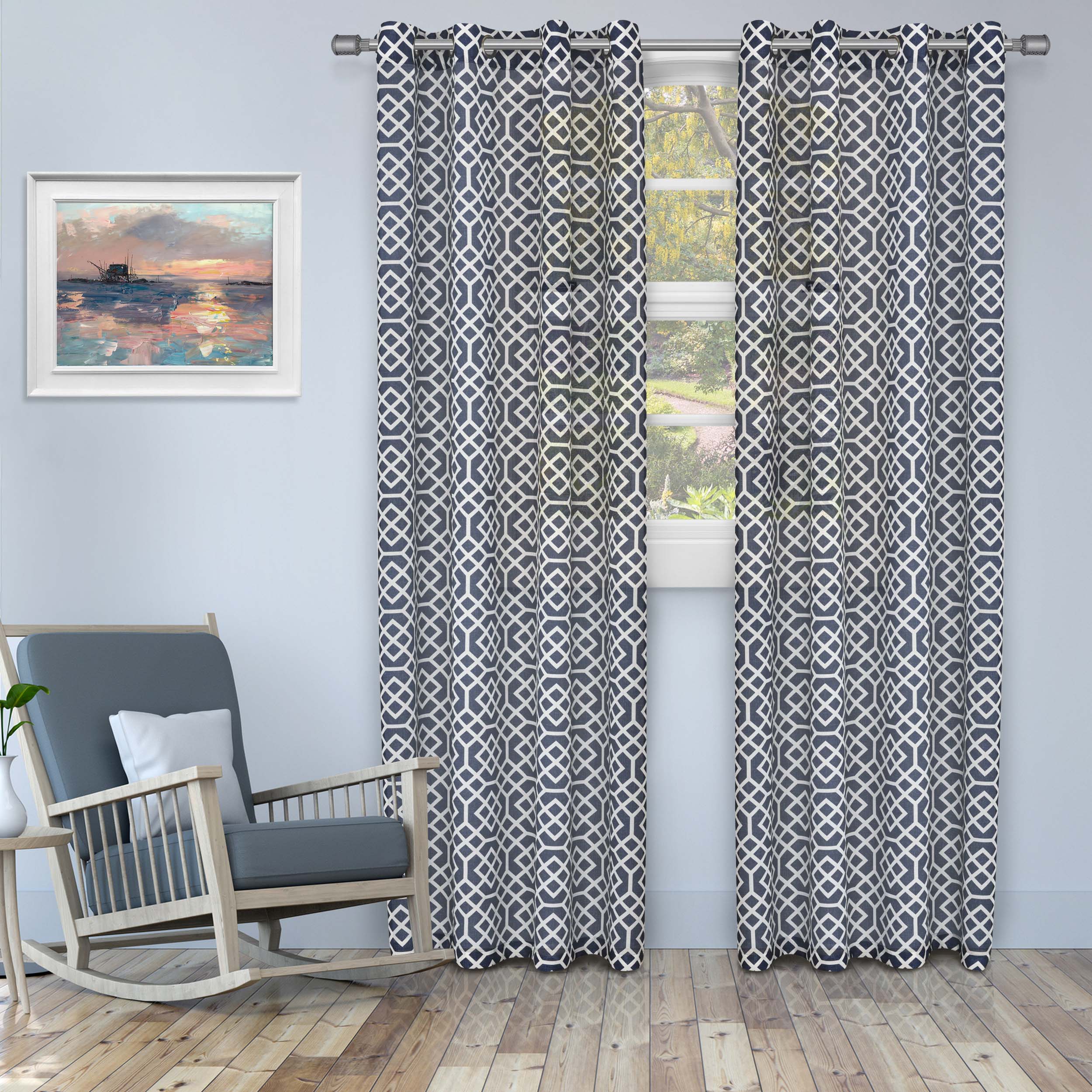 Honeycomb Sheer Curtains with Grommet Top - Light Filtering Printed Window Panels for Living Room & Bedroom