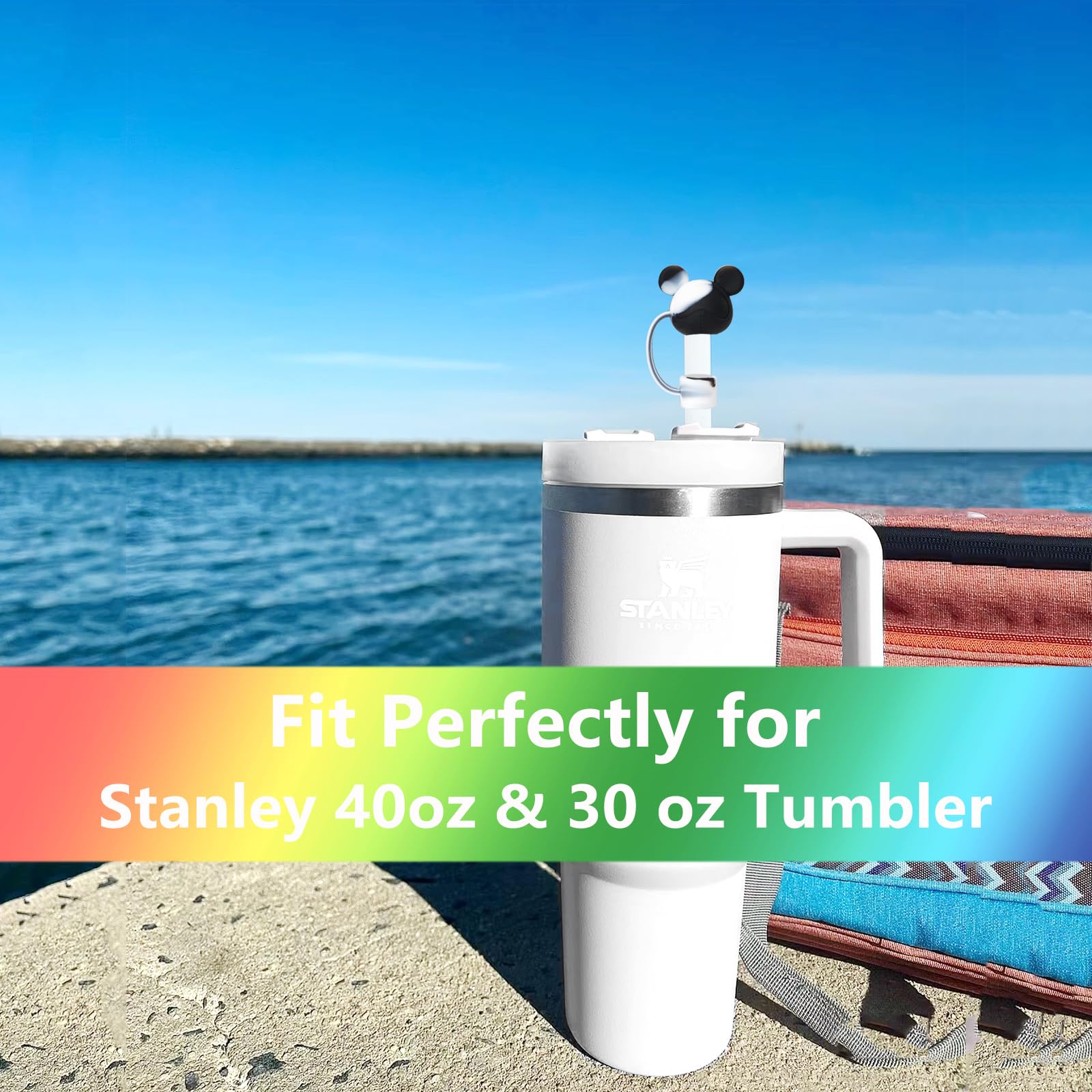 Adorable Bear Straw Covers - Reusable Silicone Straw Tips & Lid Protectors for Stanley 30oz & 40oz Tumblers (0.4in/10mm) - 8 Pack - Perfect for Stanley Cup Accessories, Travel Mugs & Office Drinkware