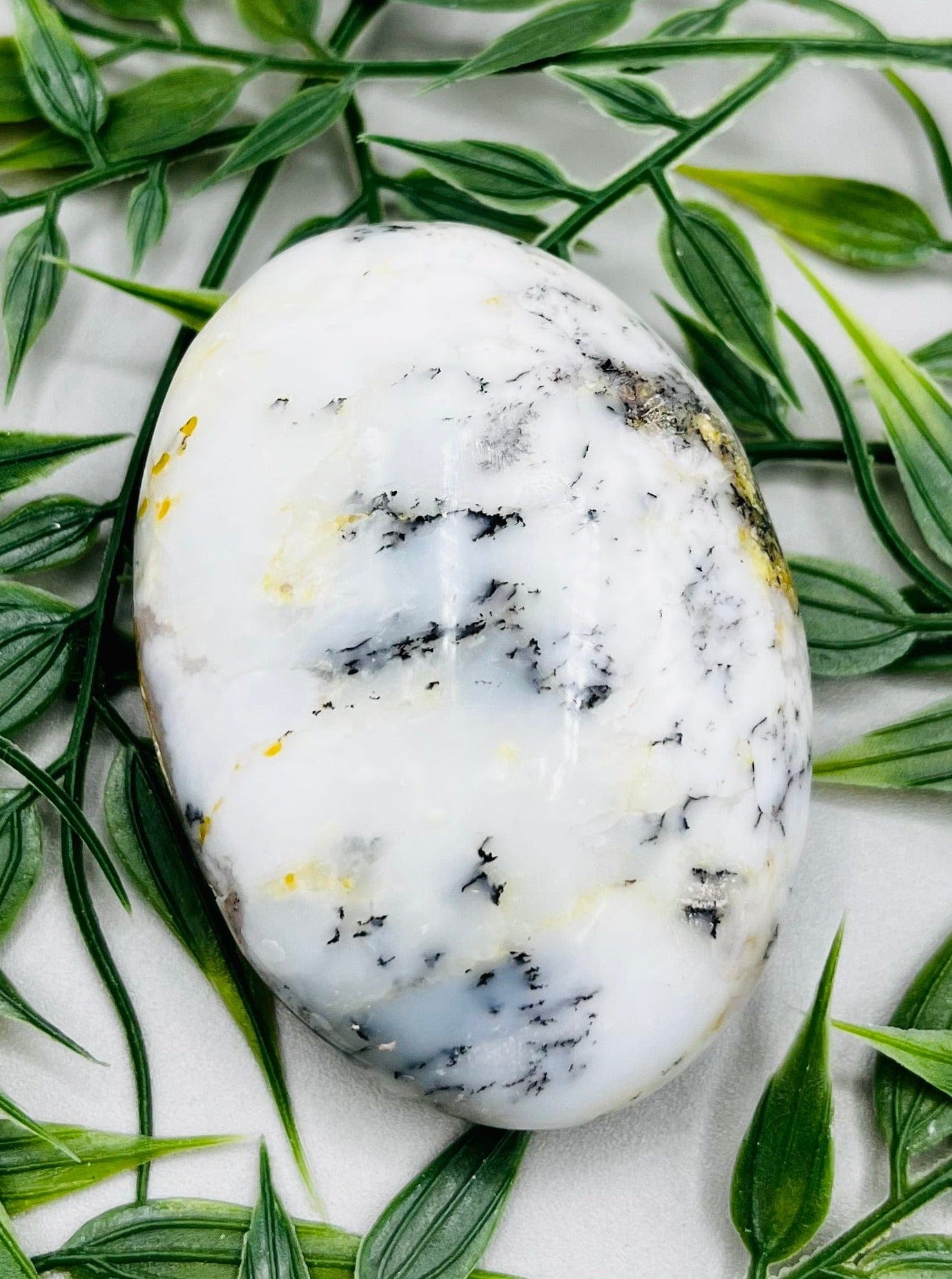Natural Dendritic Opal Palm Stone for Meditation, Healing & Stress Relief - Perfect for Reiki, Chakra Balancing & Spiritual Practices