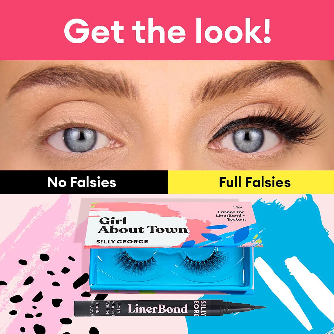 Silly George LinerBond Lash System Starter Kit - Girl Series with Eyeliner Adhesive & Natural Lashes (Girl About Town) | Cruelty-Free False Eyelashes for Everyday Wear, Date Night & Special Occasions
