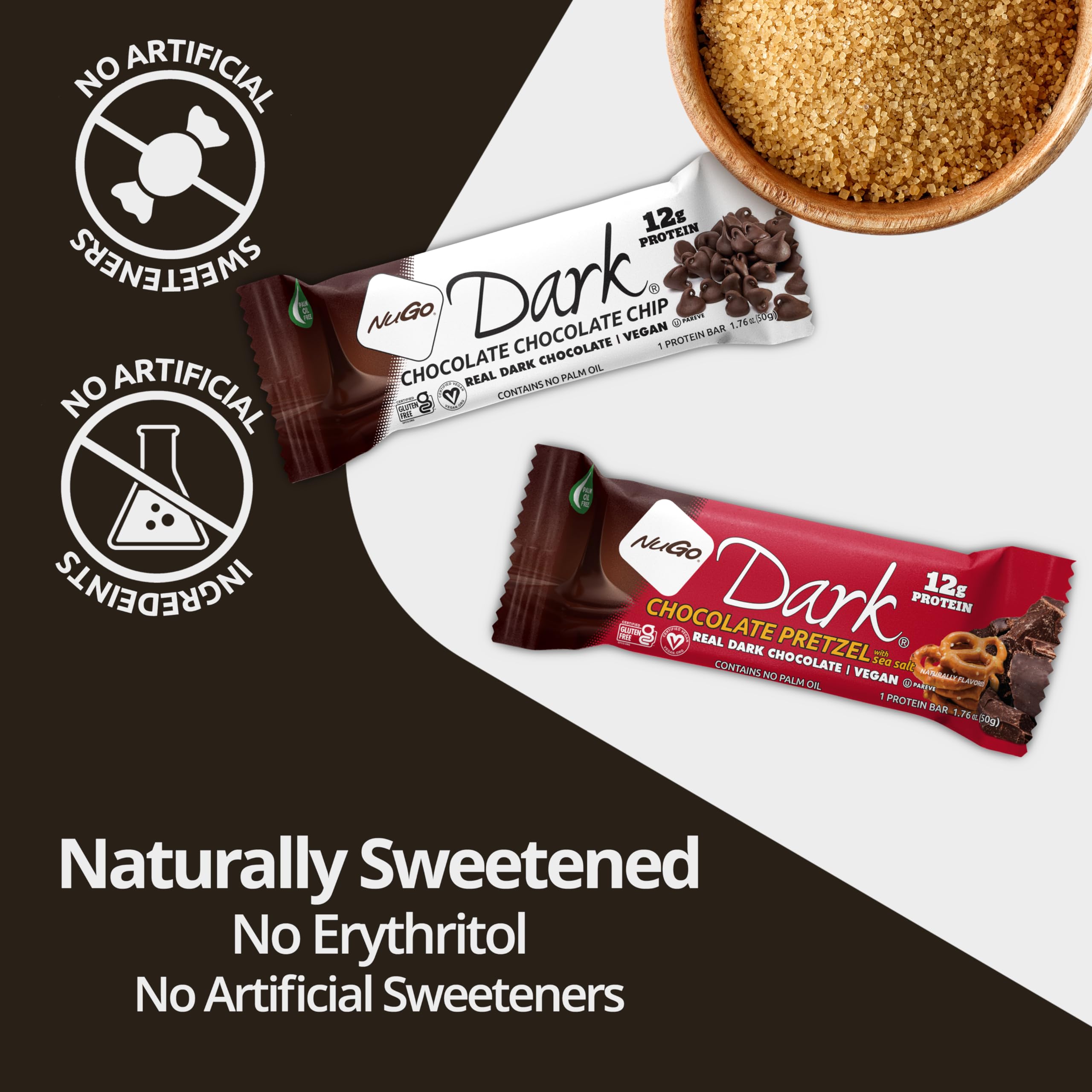 NuGo Dark Chocolate Chocolate Chip Protein Bar - 12g Vegan Protein, 200 Calories, Gluten Free, 24 Count - Perfect for Post-Workout Recovery & Healthy Snacking