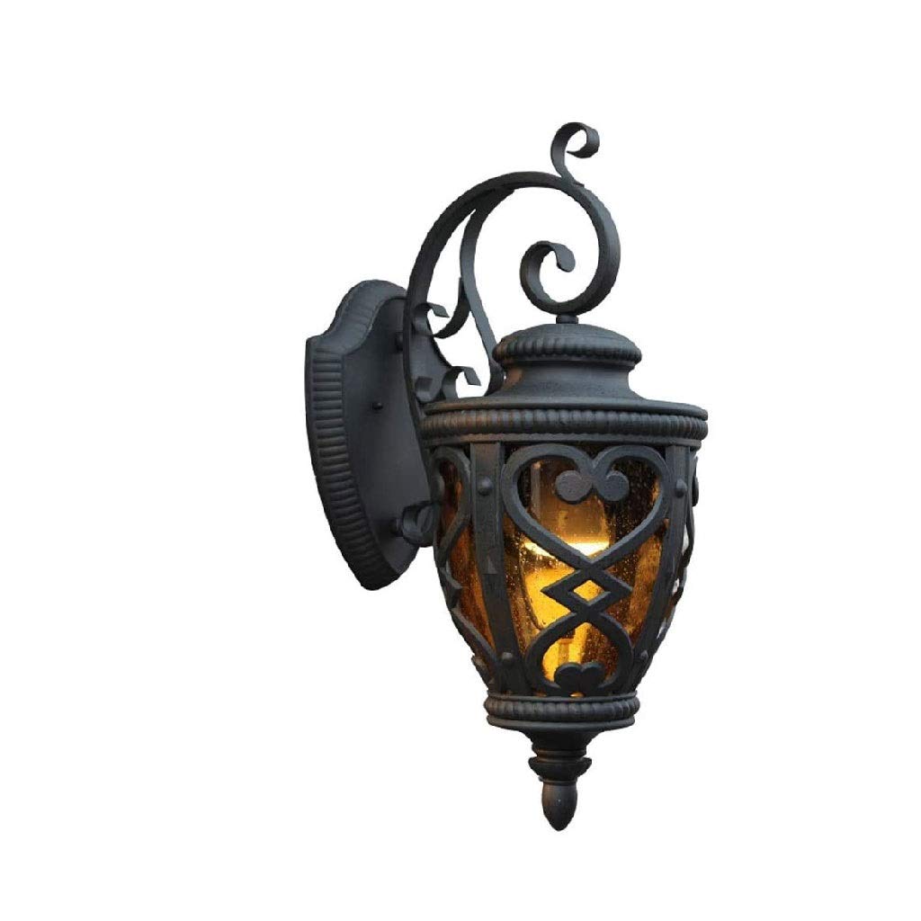 GPPZM Outdoor Wall Light Fixtures - Black Waterproof Exterior Wall Lantern with Hammered Glass Shade - Durable Porch Lights for House, Garden, Patio & Entryway Lighting