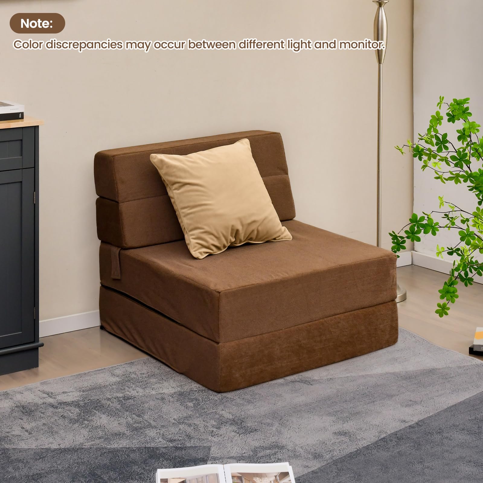 Casart Tri-Fold Sofa Bed - Portable Folding Foam Sleeper with Washable Cover, Guest Chaise Lounge & Padded Cushion - Coffee Color - Perfect for Small Spaces, Guest Rooms & Apartments
