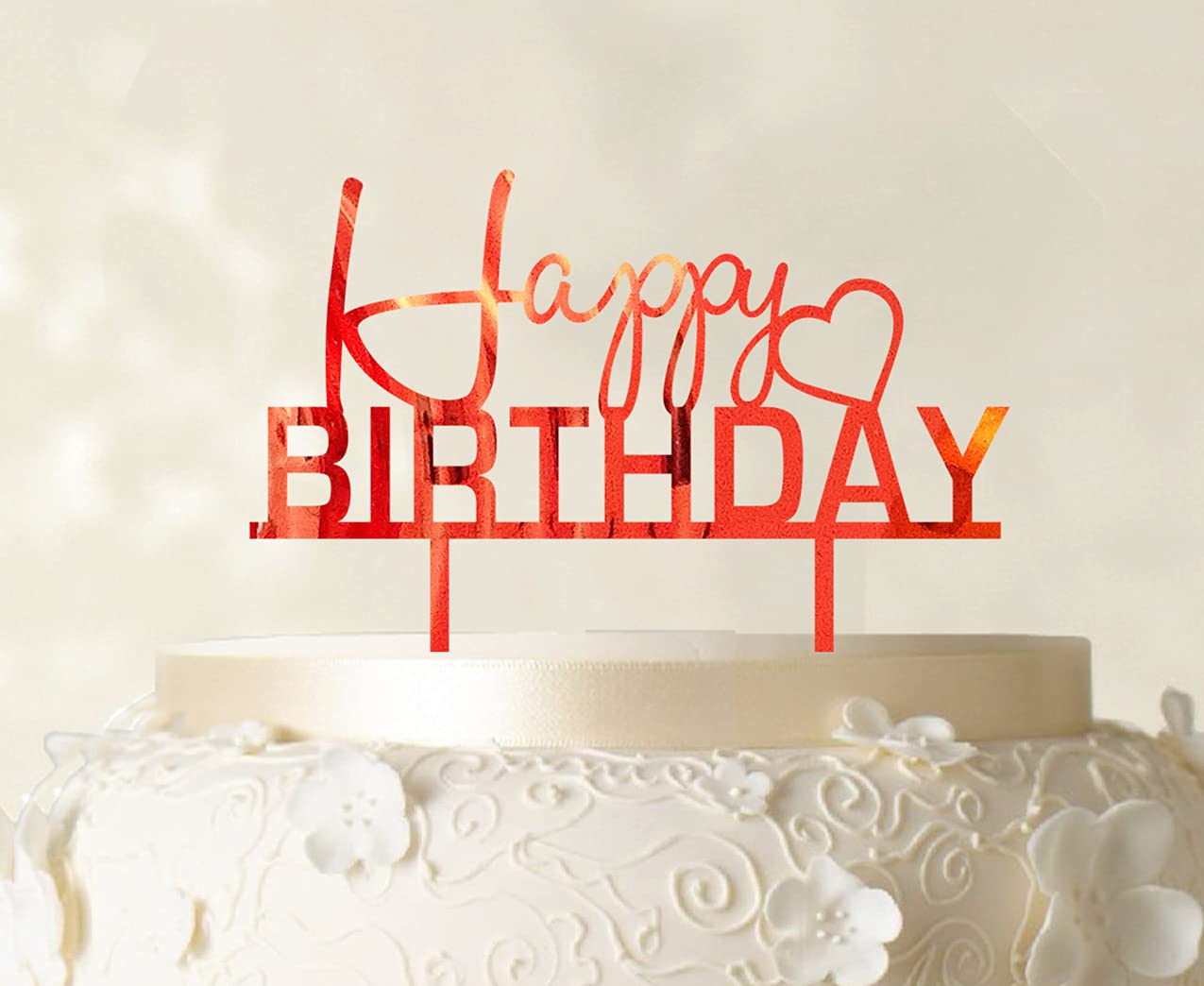 Personalized Happy Birthday Cake Topper - Mirror Red Cake Decorations (6