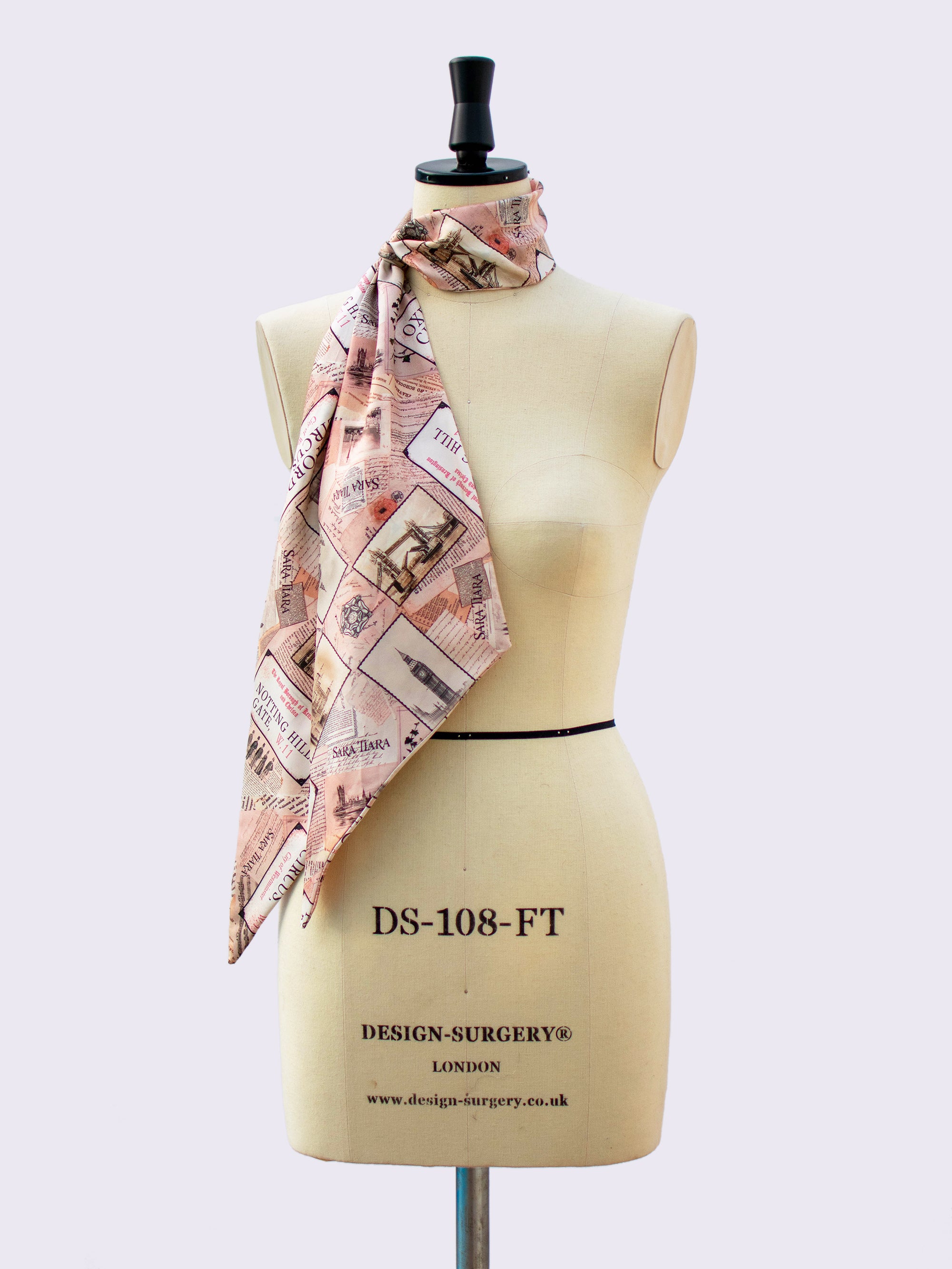 London Print Silk Skinny Scarf - Lightweight Fashion Accessory for Women, Office Wear & Travel Outfits