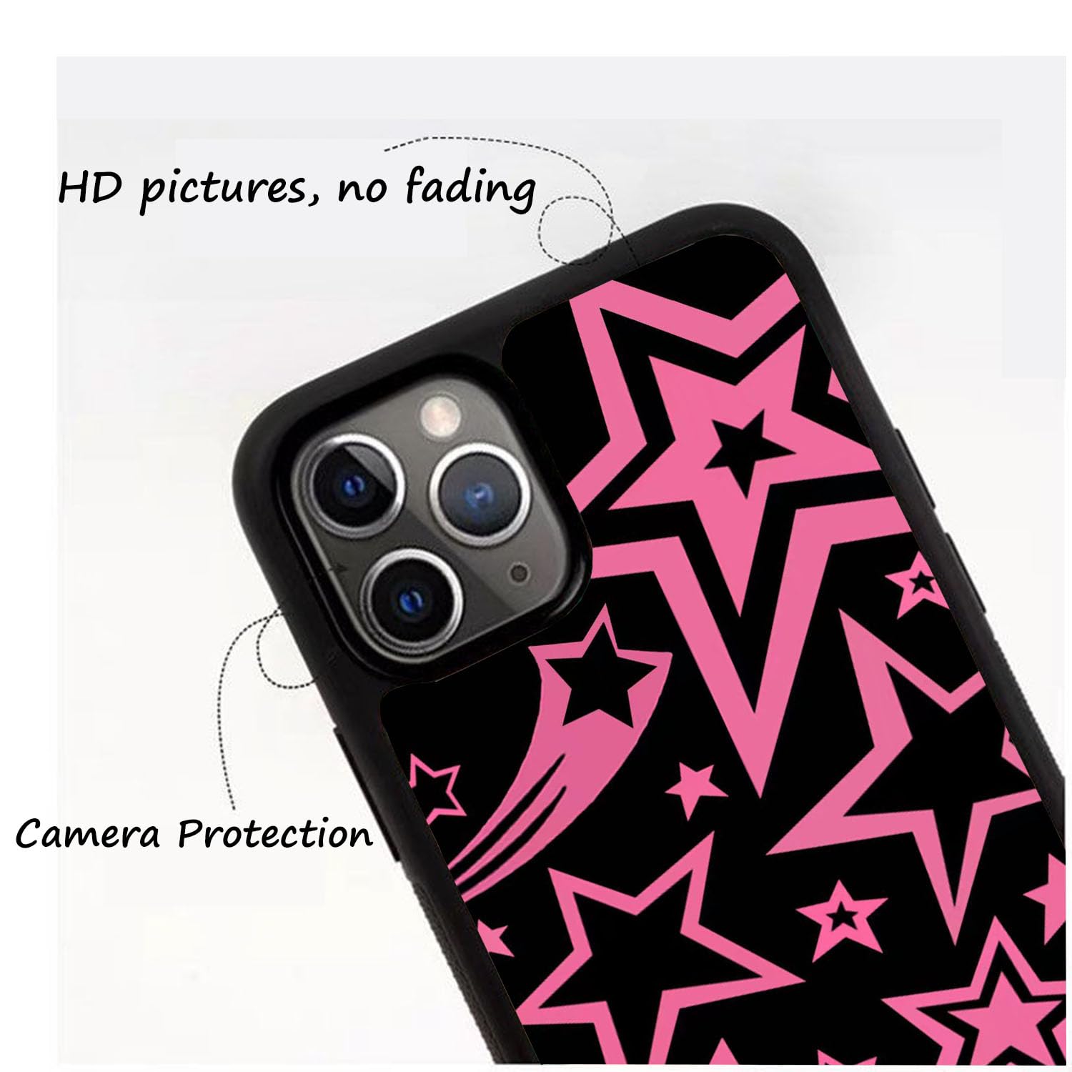 Cute Pink Star Black Aesthetic Slim Soft Protective Phone Case Compatible with iPhone 11 Pro - Trendy Stylish Cover for Girls & Women - Perfect for Daily Use, Work, School & Travel