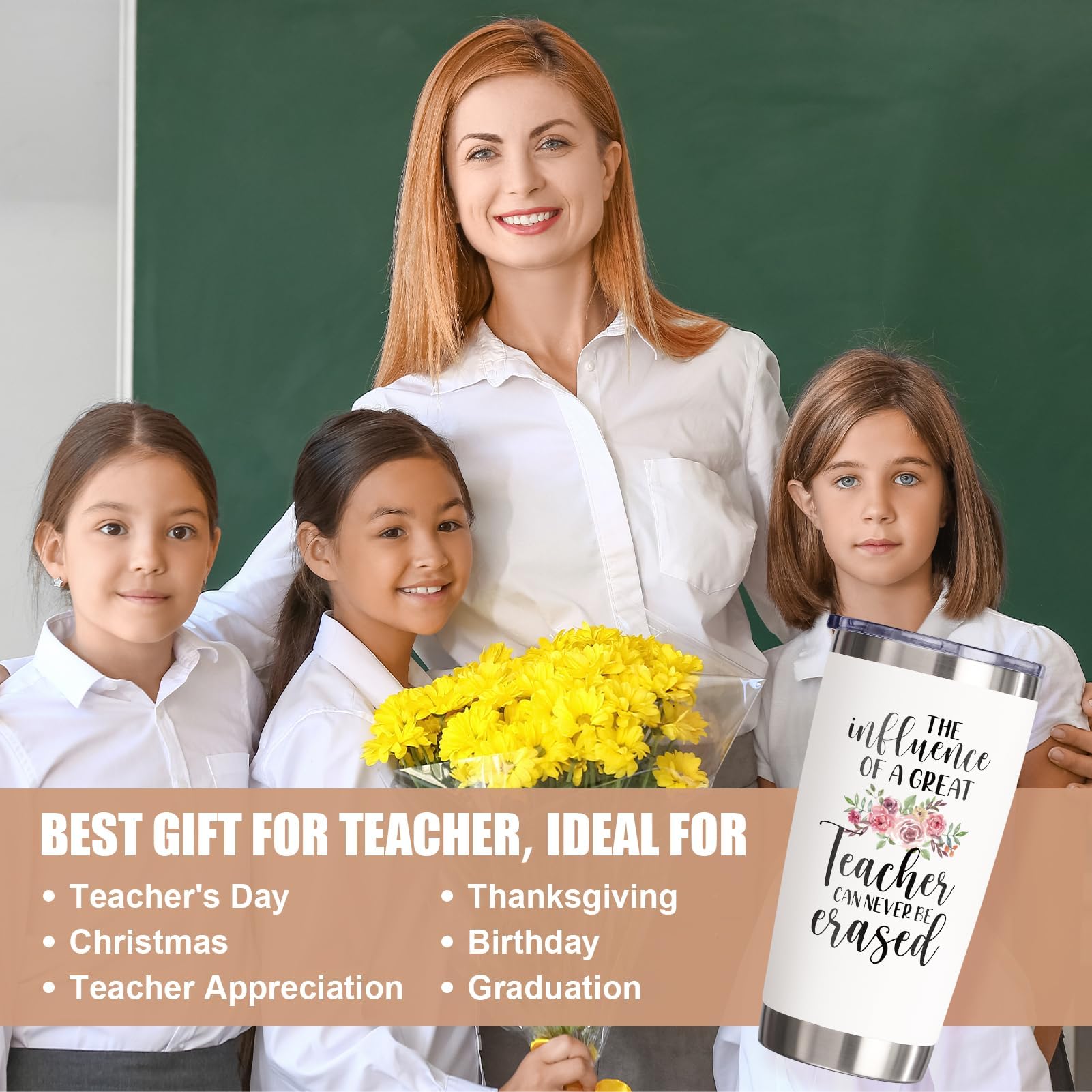 20 oz Insulated Tumbler Cup - Best Teacher Gift for Women, Teacher Appreciation Week, Graduation, Retirement & Birthday - Perfect Thank You Present from Students - Keeps Drinks Hot/Cold for School, Office & Home Use