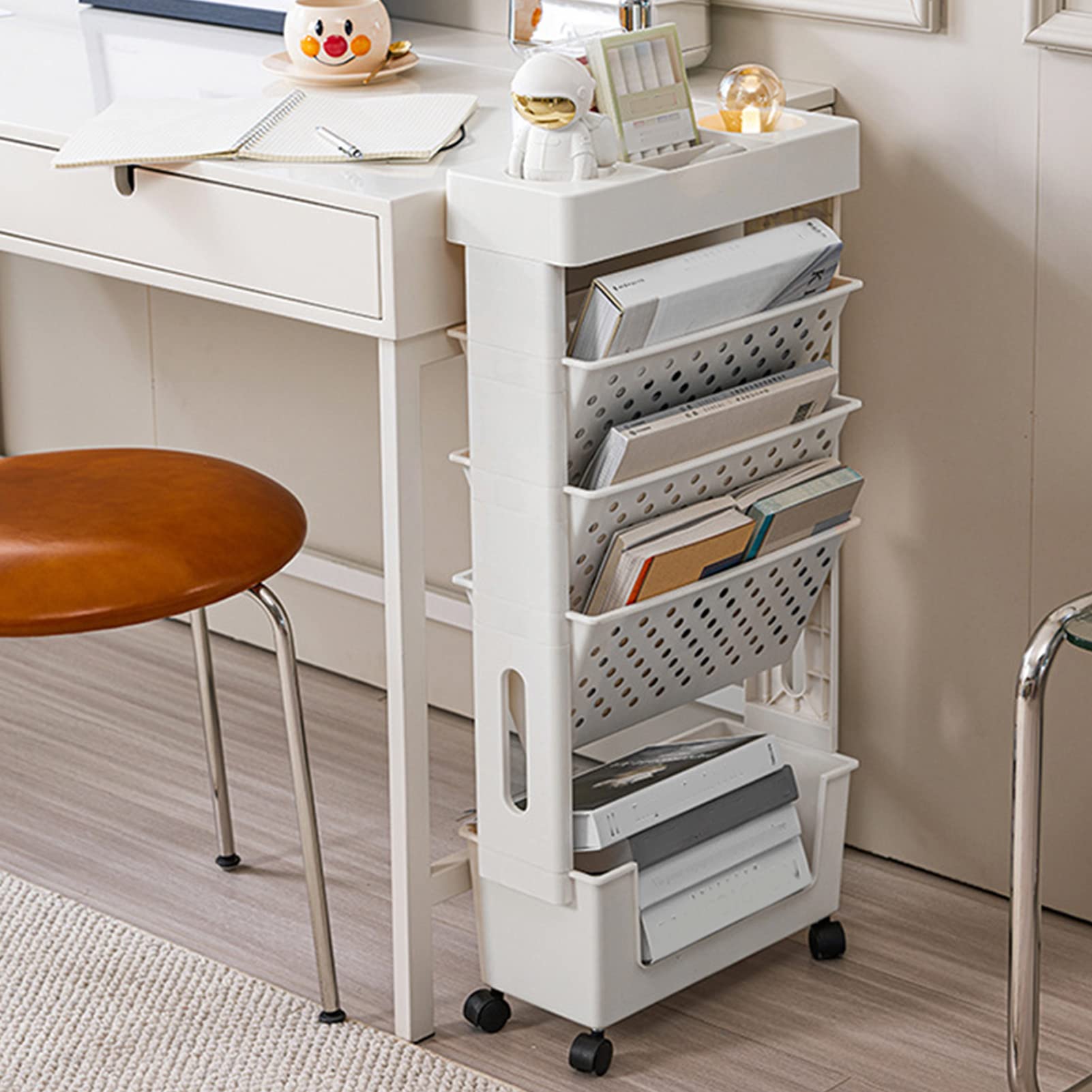 Rotating Bookshelf - Swivel Mobile Storage Shelf for Home, Office & Study Room - Space-Saving Organizer for Books, Decor & Essentials - White (Perfect for Small Spaces, Dorm Rooms & Living Areas)