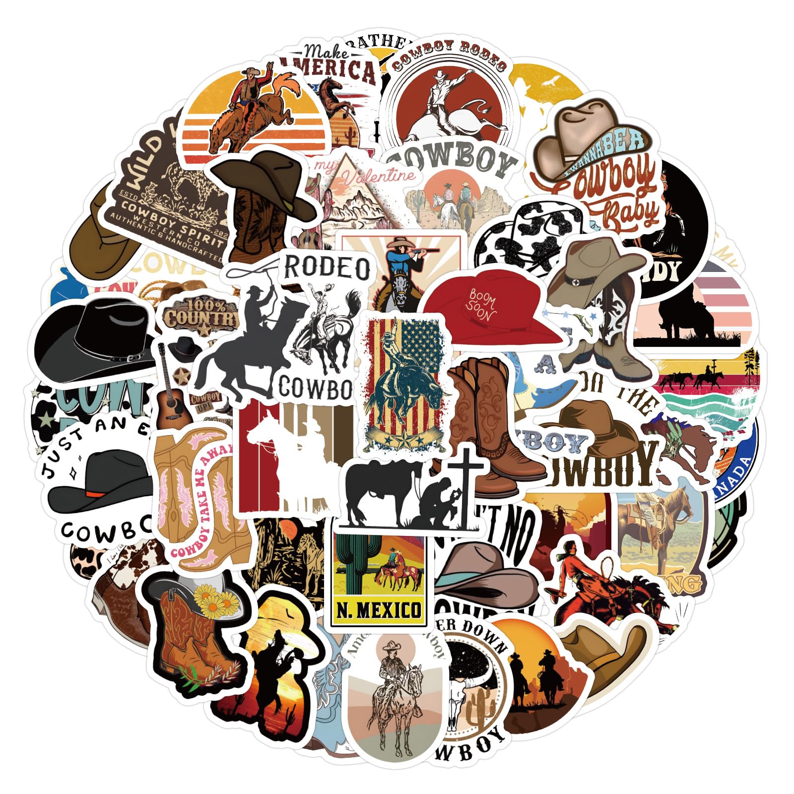 64PCS Western Cowboy Stickers - Waterproof Vinyl Decals for Water Bottles, Laptop, Luggage & Guitar | Country Themed Stickers for Adults & Teens | Perfect for DIY Crafts, Scrapbooking & Western Decor