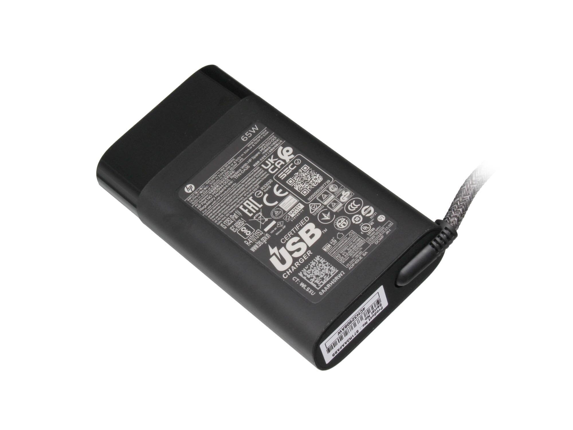 HP 65W USB-C Laptop Charger - Compatible with Spectre 13-af000, EliteBook 840/830/745/735 G5, ZBook 14u G5, Envy x360 15-cn0000 - Fast Charging Power Adapter for Home, Office & Travel
