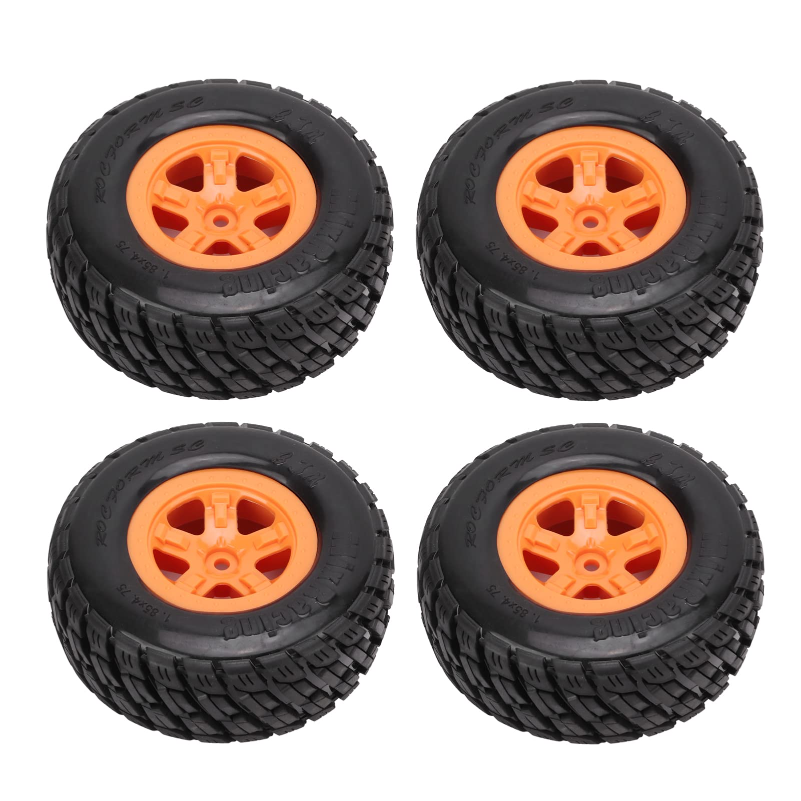 Honiwu 4Pcs 1/10 Scale RC Car Tires & Wheels Set - Plastic Hub Replacement for 1/10 727 RC Models (Orange) - Perfect for Off-Road Racing, Drifting and RC Car Upgrades