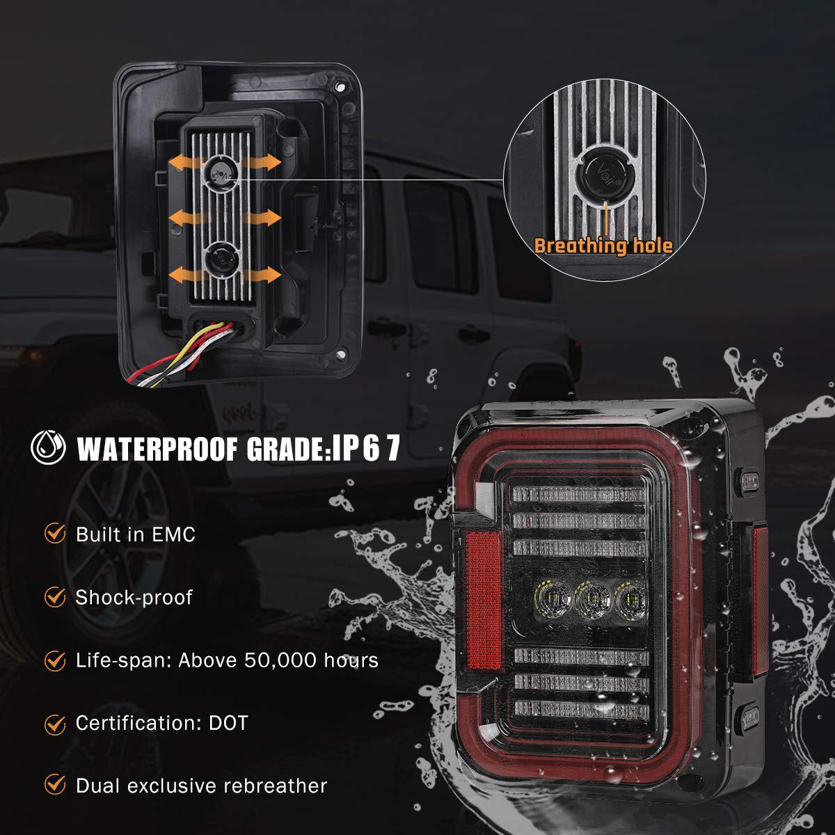 AUDEXEN Euro Version LED Tail Lights for Jeep Wrangler JK JKU 2007-2018 - Smoked Lens Pair - Upgrade Your Off-Road Vehicle for Night Driving & Adventure