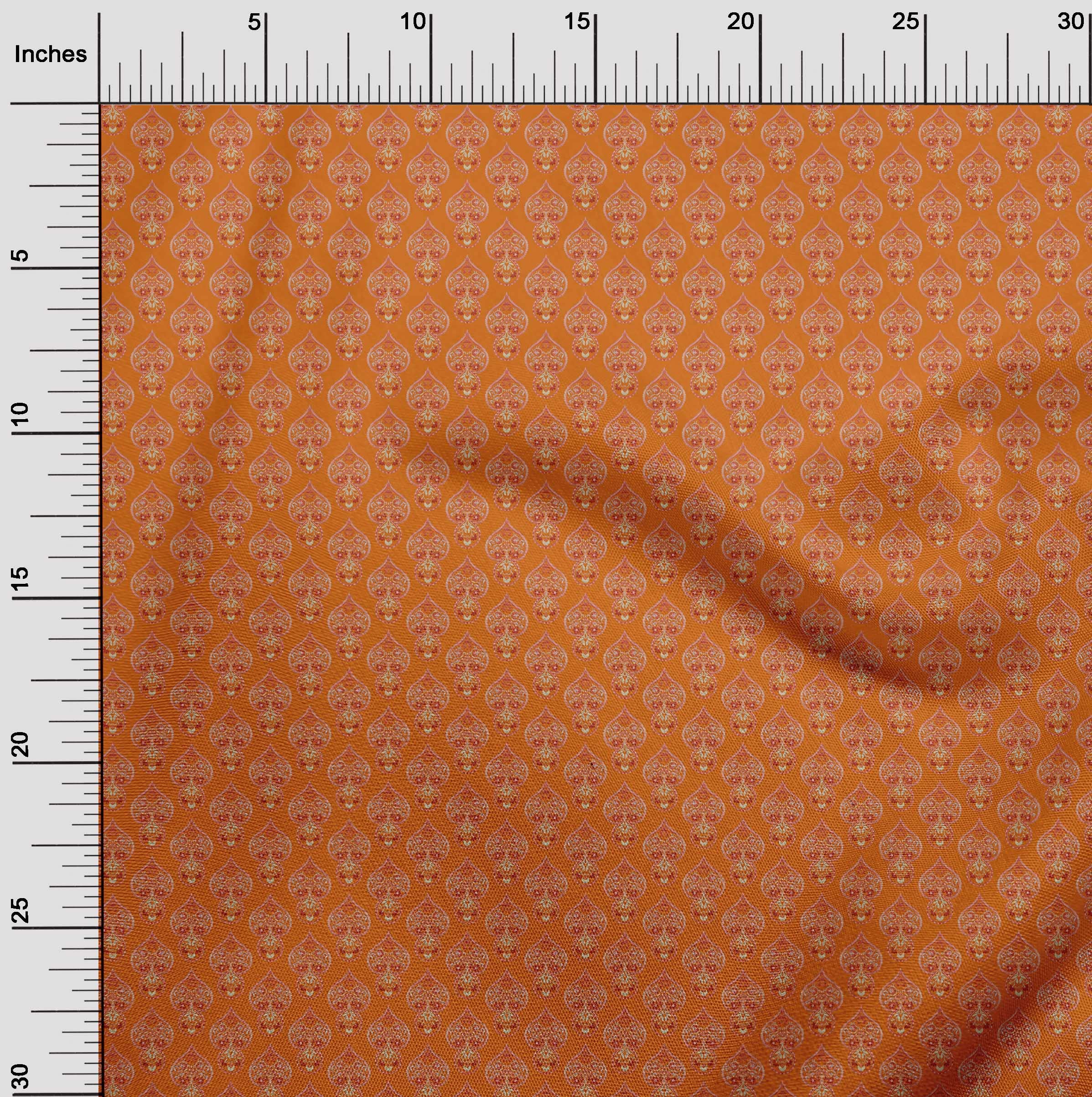 oneOone Polyester Spandex Orange Asian Floral Print Fabric by The Yard - 56 Inch Wide Dress Material for DIY Clothing, Home Decor & Craft Projects