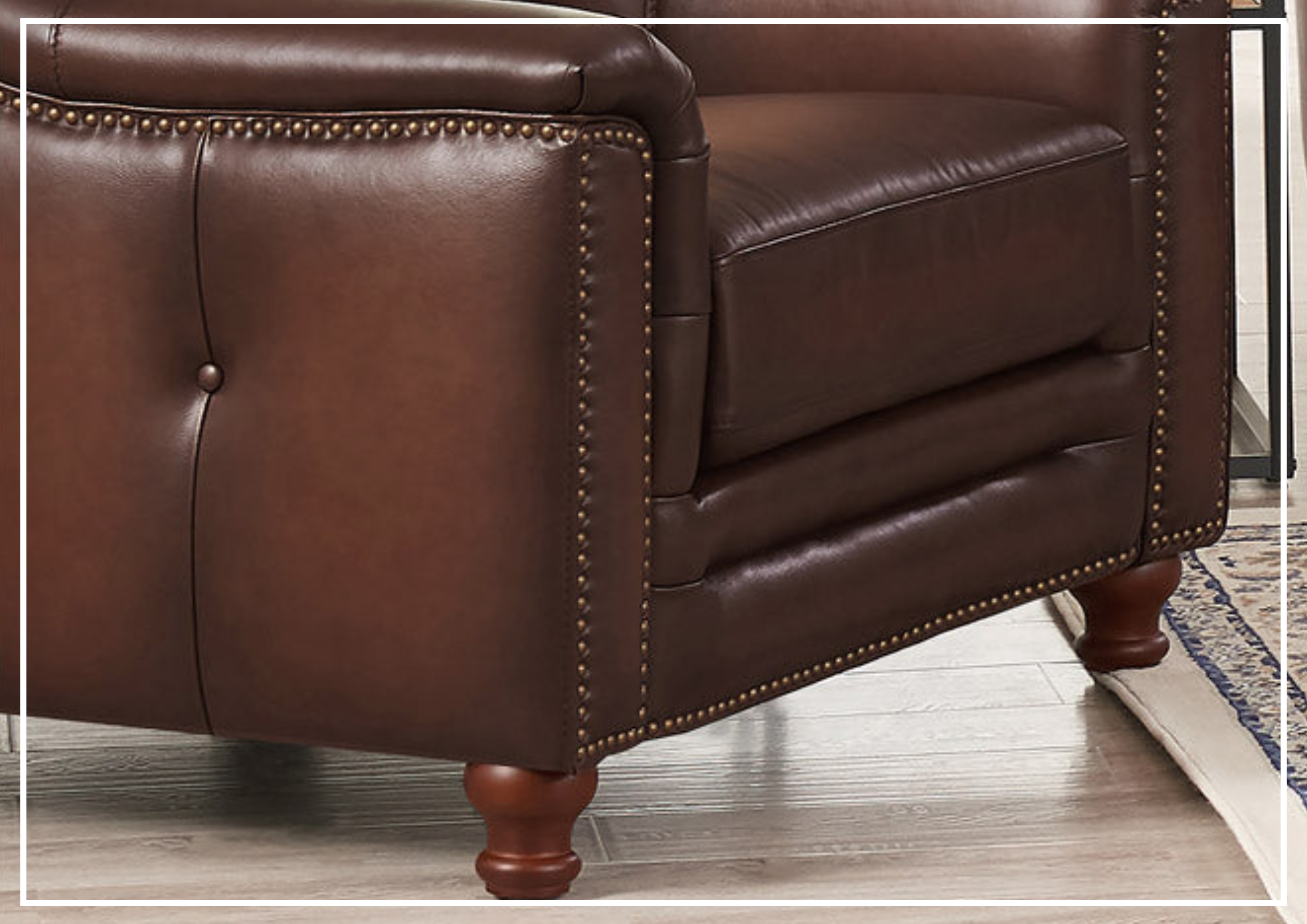 Premium Hydeline Belfast Brown Leather Chair with Nailhead Trim - Luxurious Office & Living Room Seating for Home & Workspace