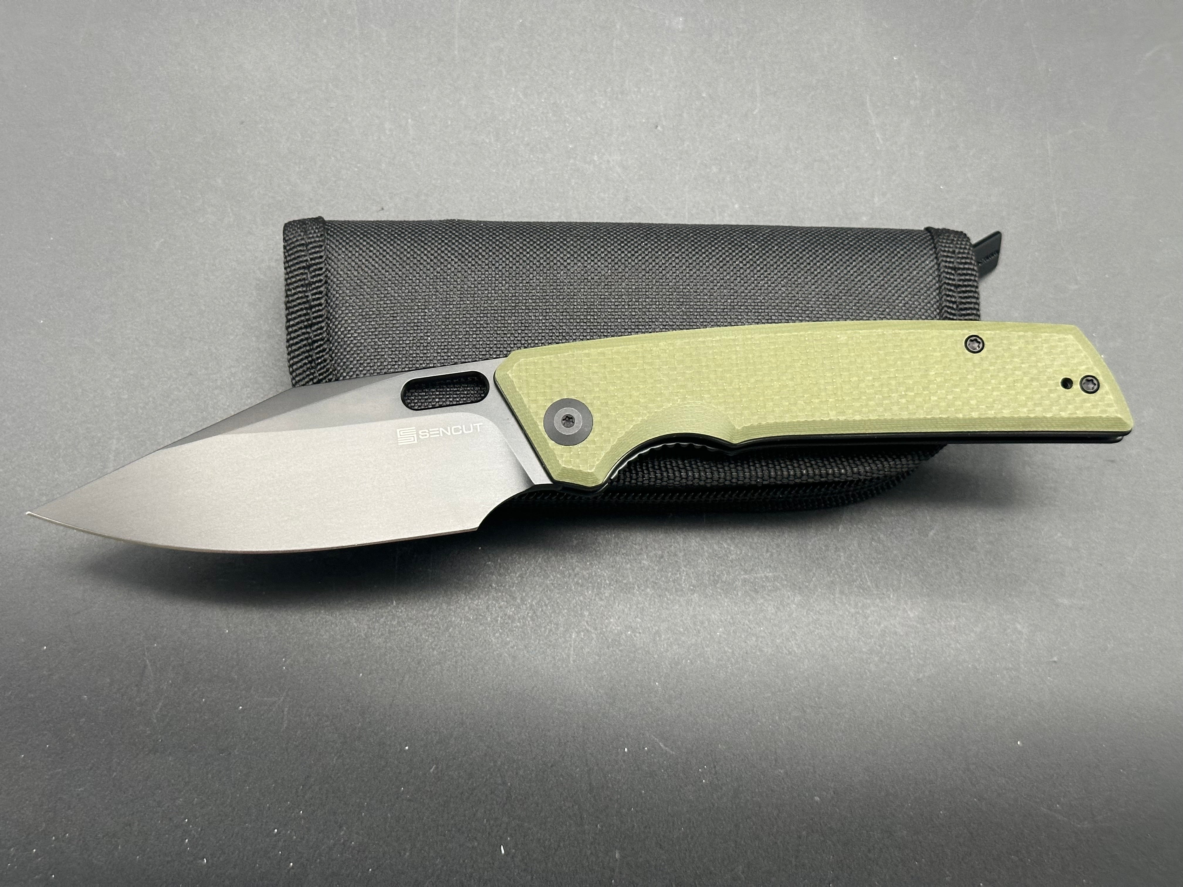 SENCUT GLIDESTRIKE Folding Pocket Knife - OD Green G10 Handle, 9CR18MOV Steel, Clip Point Plain Black Blade - EDC, Camping, Hiking & Outdoor Survival Tool