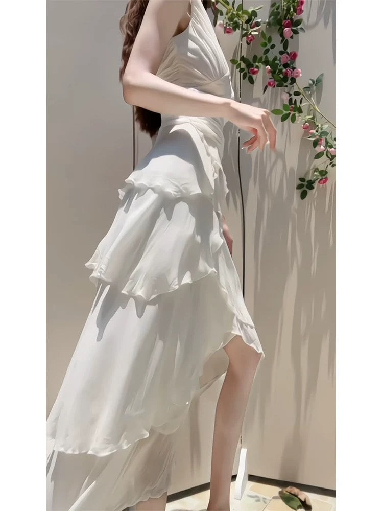 Elegant A-Line Ruffle Tiered Wedding Dress - Chiffon Prom Gown J5619 for Brides, Bridesmaids & Formal Events | Perfect for Beach Weddings, Evening Balls & Special Occasions