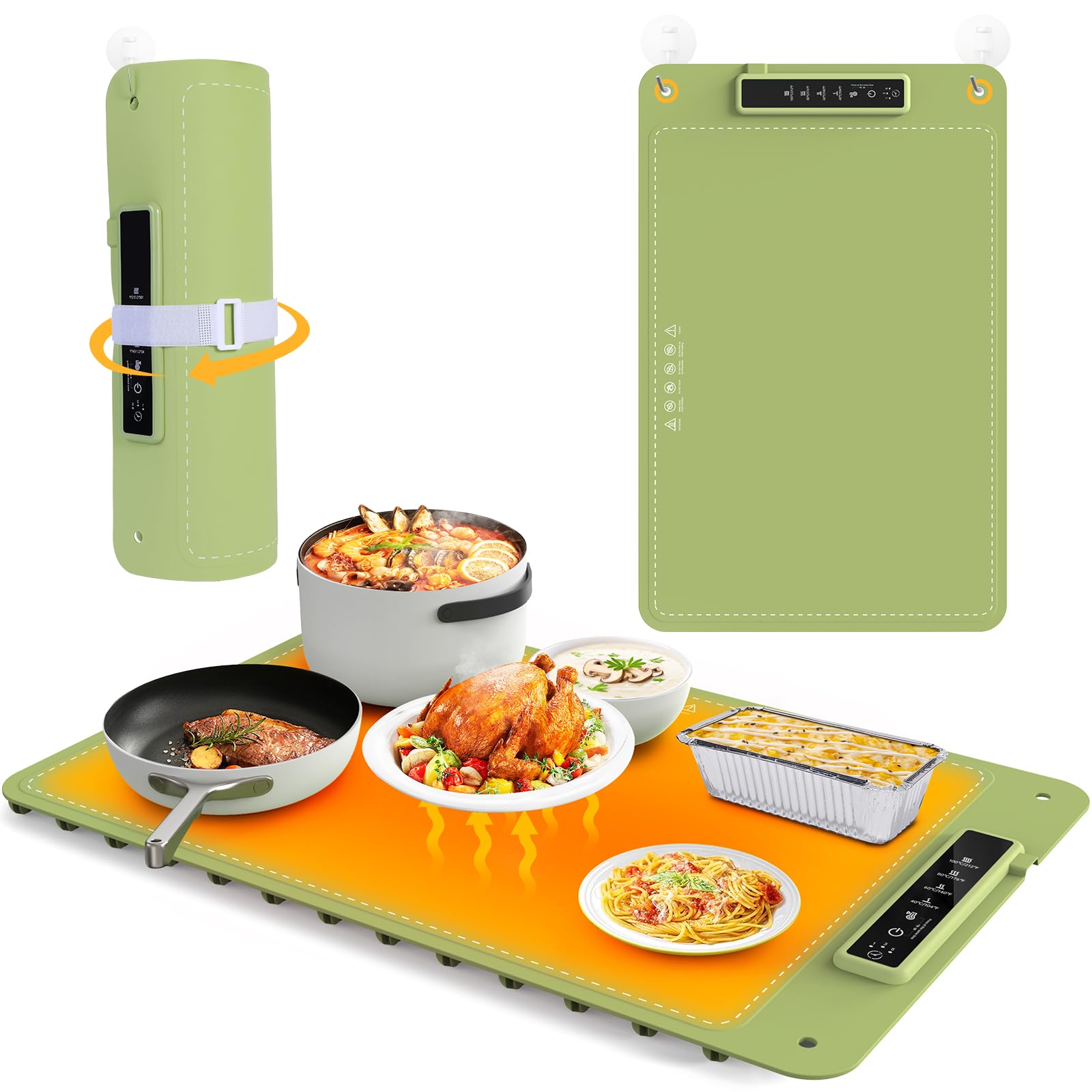Rollable Electric Food Warming Mat - Silicone Heating Tray for Fast Food Warming & Thawing | Perfect for Party Gatherings, Restaurants, Buffets & Daily Use | Green Kitchen Essential for Holiday Meals & Catering Events