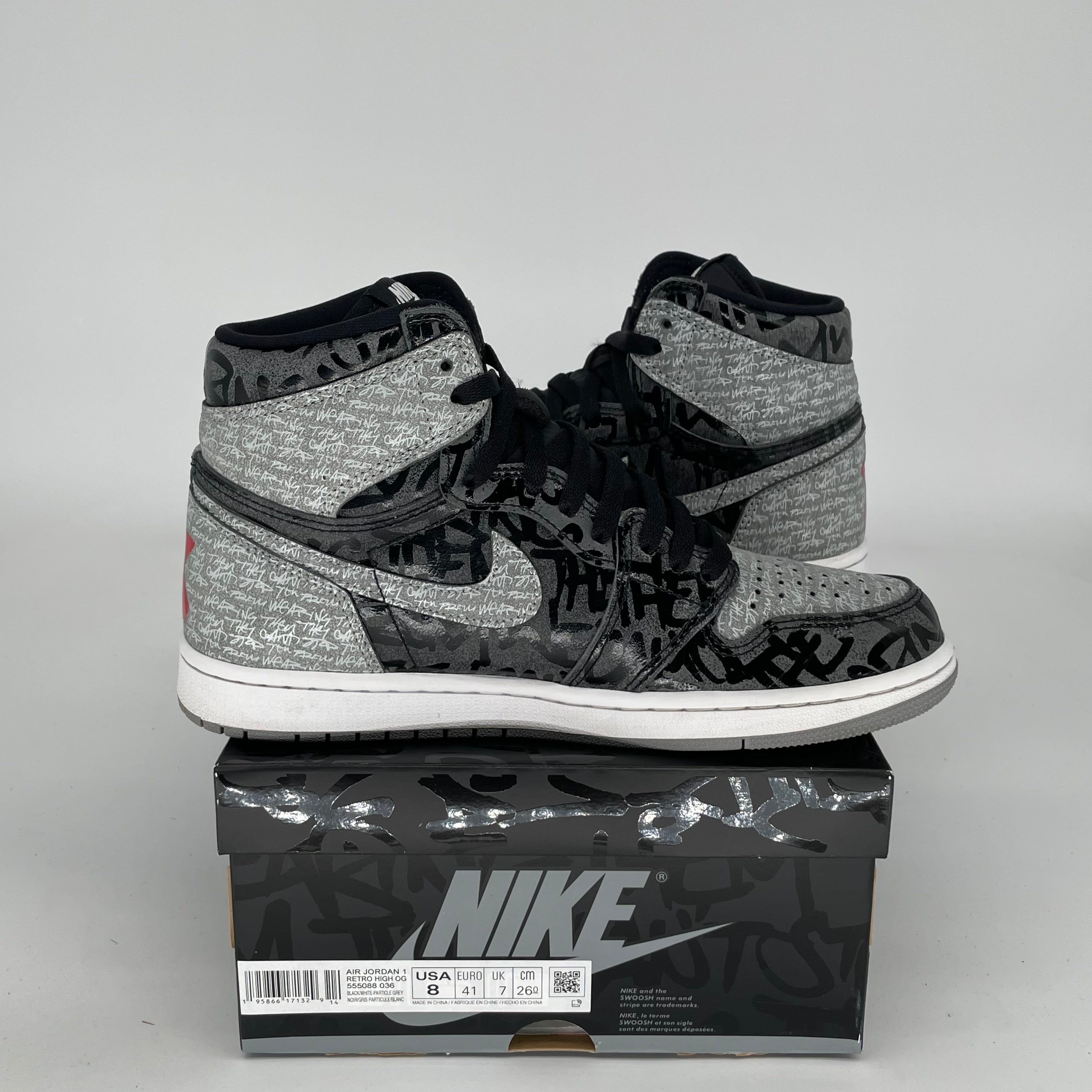 AIR JORDAN 1 REBELLIONAIRE Sneakers Size 8 Men's Basketball Shoes 555088-036 Black/Grey - Perfect for Streetwear, Casual Outfits & Sneaker Collectors