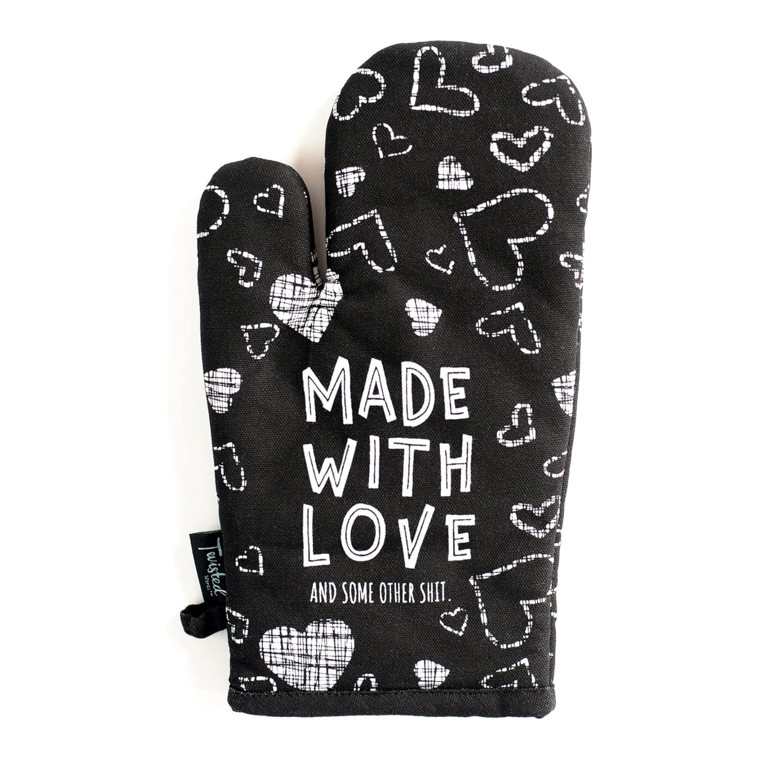 Twisted Wares Funny Oven Mitts with Sayings - Cotton Canvas Pot Holder, Made with Love - Perfect Kitchen Gifts for Adults, Hostess, and Cooking Enthusiasts - Ideal for Baking, Grilling, and Holiday Cooking