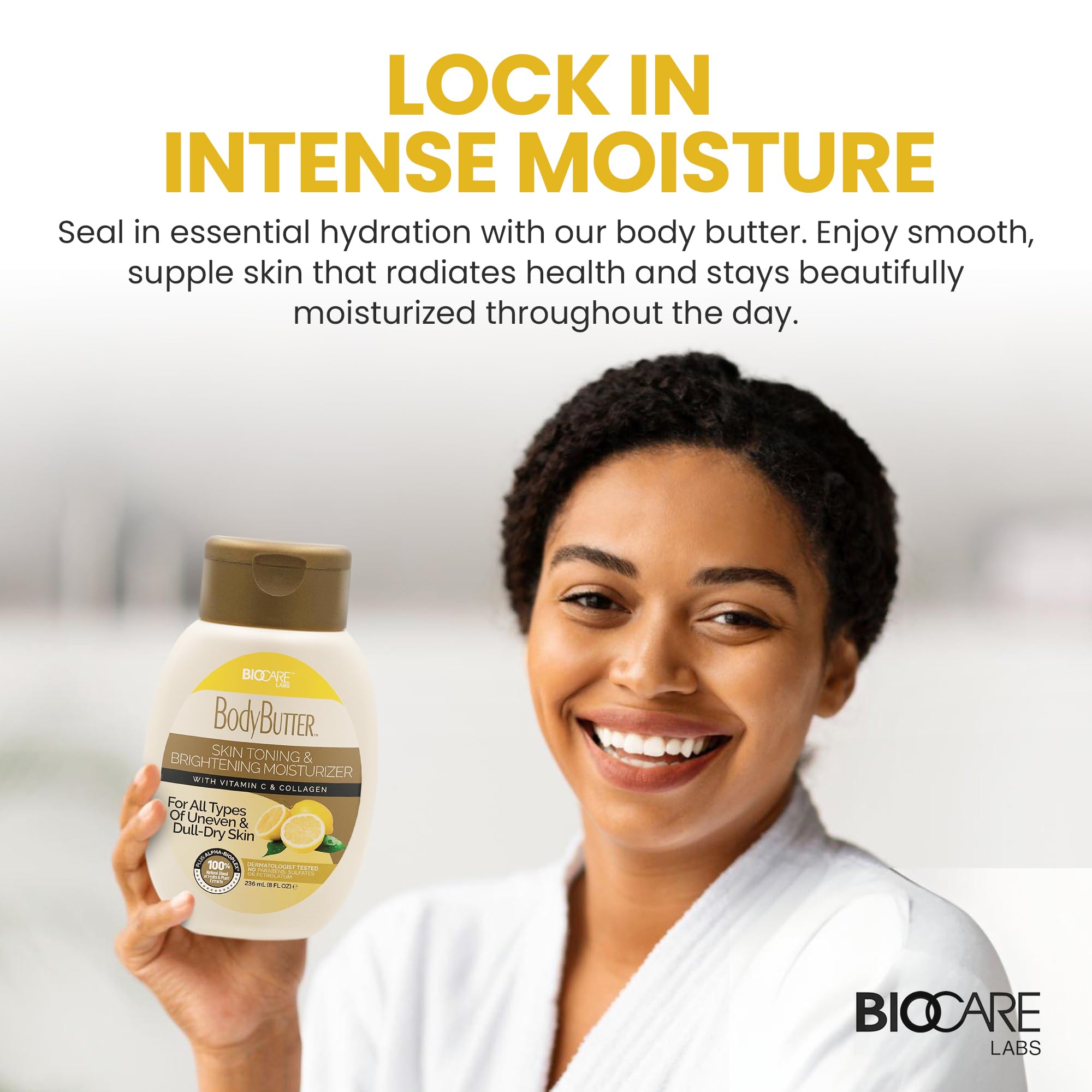 Biocare Labs Vitamin C & Collagen Moisturizing Body Butter Cream - Deep Hydration for Dry Skin, Skin Renewal & Even Tone - Best for Daily Use, After Shower & Night Skincare Routine