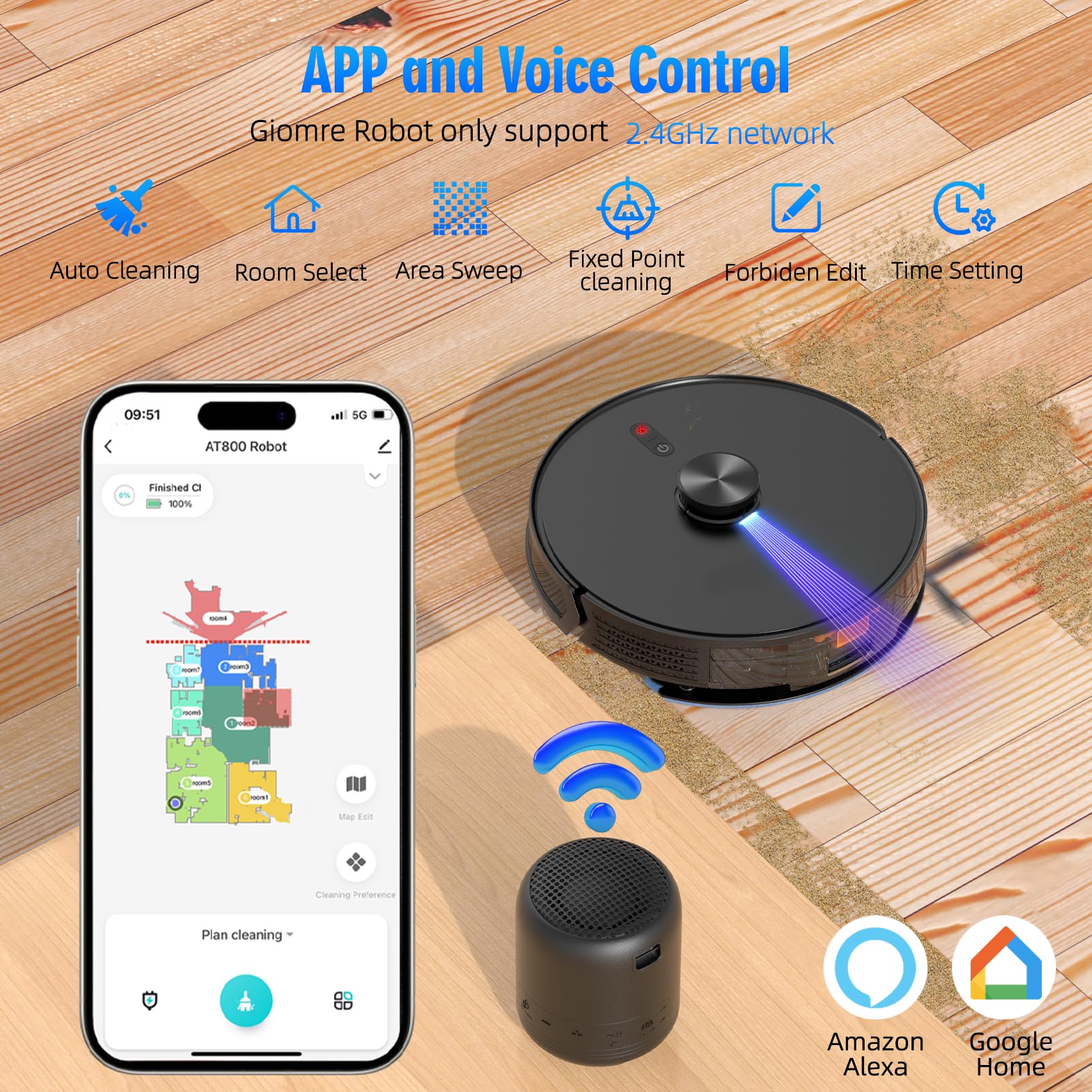3-in-1 Robot Vacuum and Mop Combo with Self-Emptying Station (60 Days Capacity) - 5000Pa Strong Suction, LiDAR Navigation, WiFi/Alexa/App Control - Ideal for Hardwood Floors, Carpets & Pet Hair Cleaning