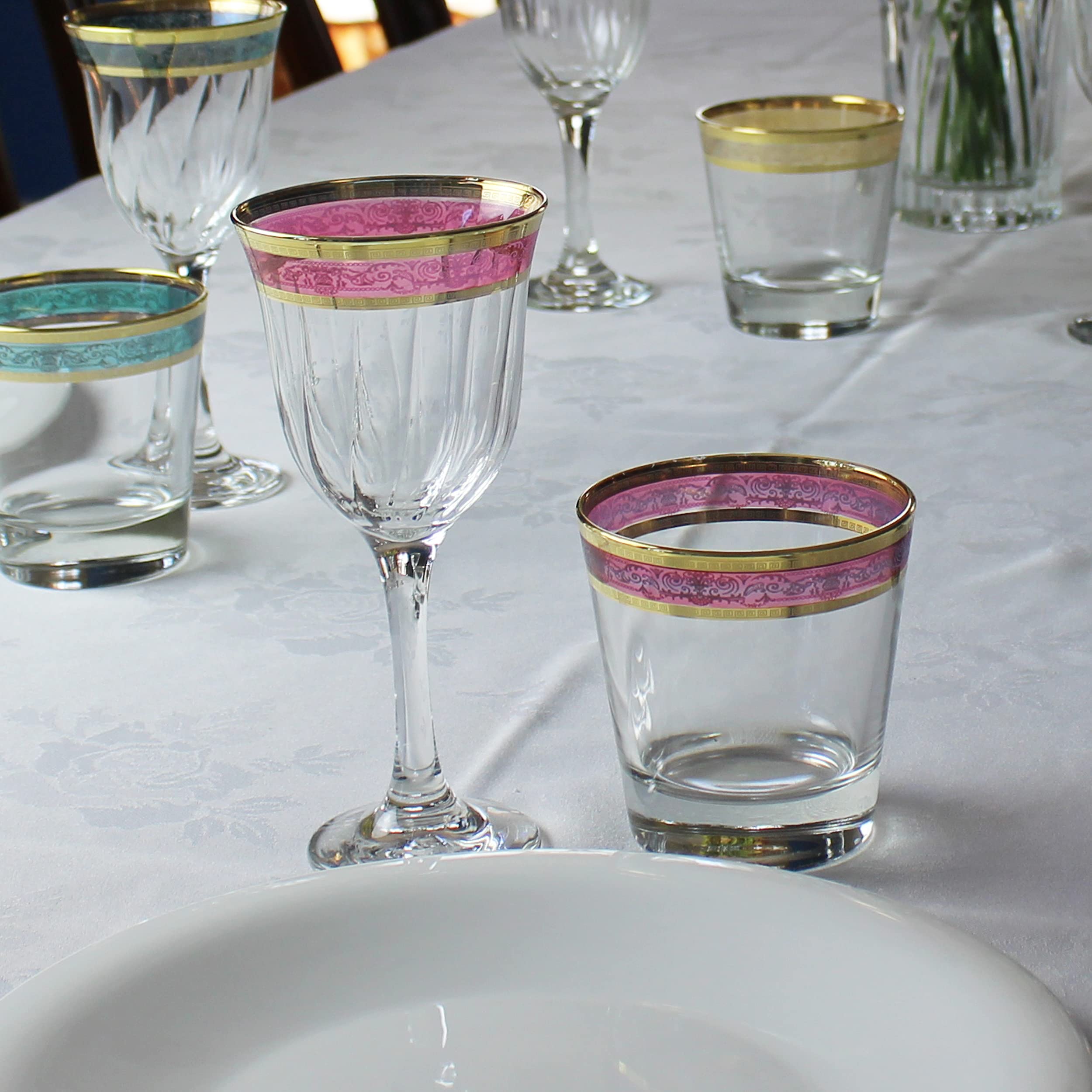 Elegant Modern Glass Drinkware Set - 10 oz Double Old Fashioned Glasses (Set of 6, Multicolor) for Cocktails, Whiskey, Bourbon & Party Hosting - Perfect for Home Bar, Weddings & Entertaining Guests