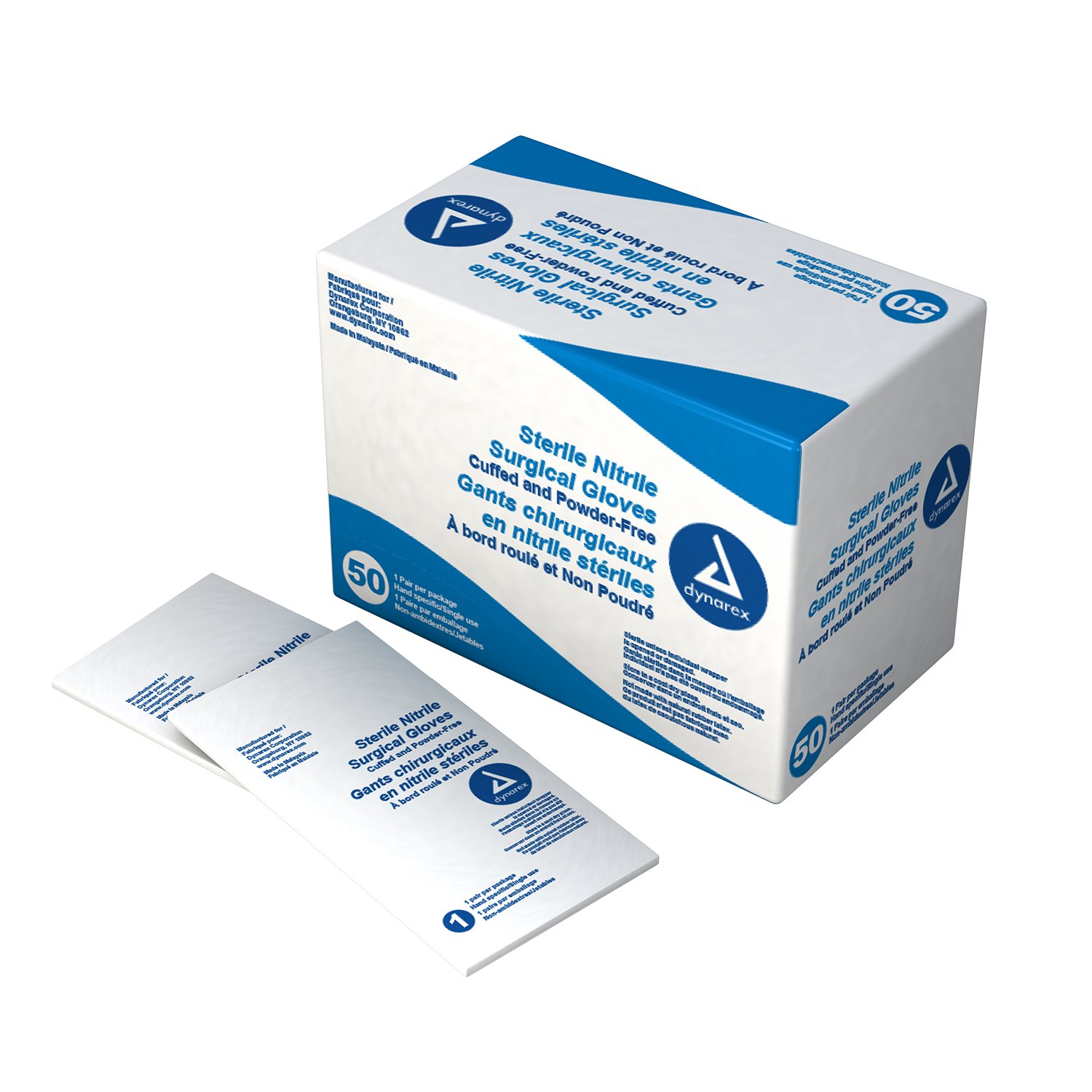 Dynarex Sterile Disposable Nitrile Surgical Gloves - Powder-Free, Latex-Free, Medical Exam & Healthcare Gloves (Green, Size 6.5) - 1 Case (4 Boxes, 50 Pairs Each) - Ideal for Hospitals, Clinics, Tattoo Shops & Food Handling