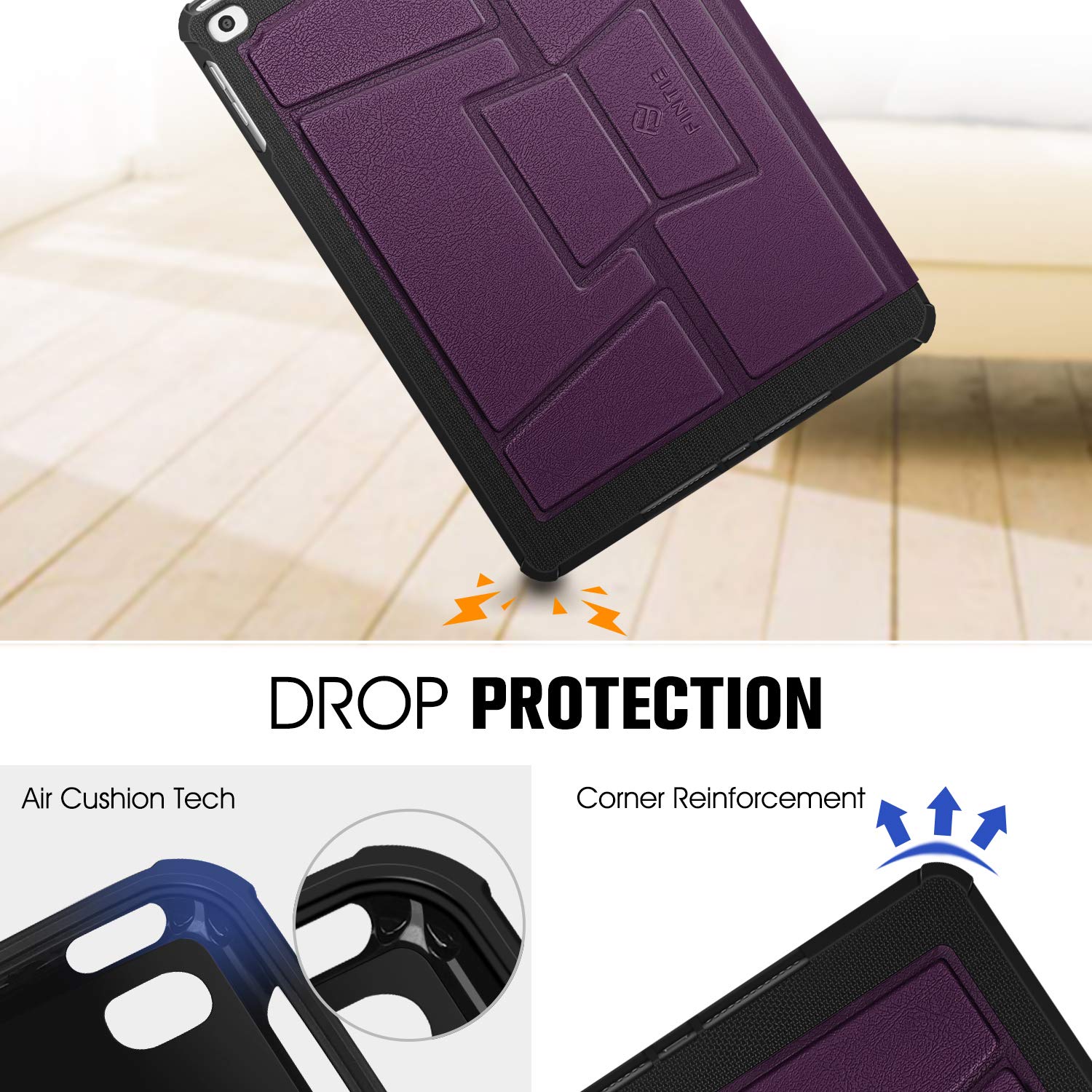 Fintie Magnetic Stand Case for iPad 6th/5th Generation (2018/2017), iPad Air 2/Air 1 (9.7 Inch) - Shockproof Rugged TPU Cover with Auto Wake/Sleep, Multiple Viewing Angles, Purple - Perfect for Work, Study, and Entertainment