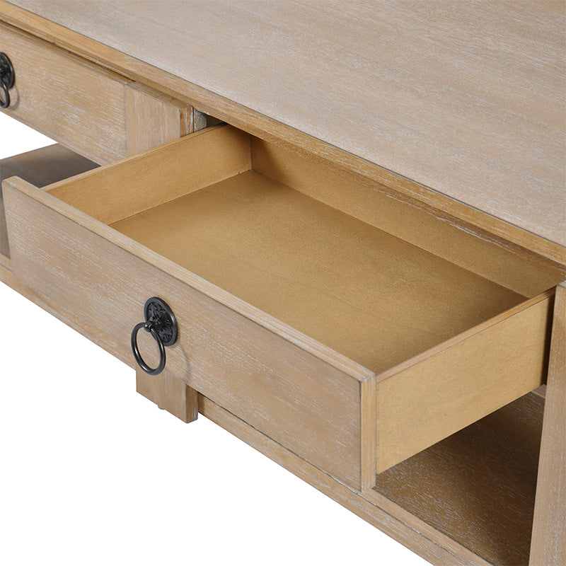 Modern Farmhouse Coffee Table with Solid Wood Legs - Rustic Chic Living Room Centerpiece for Home Decor & Cozy Gatherings