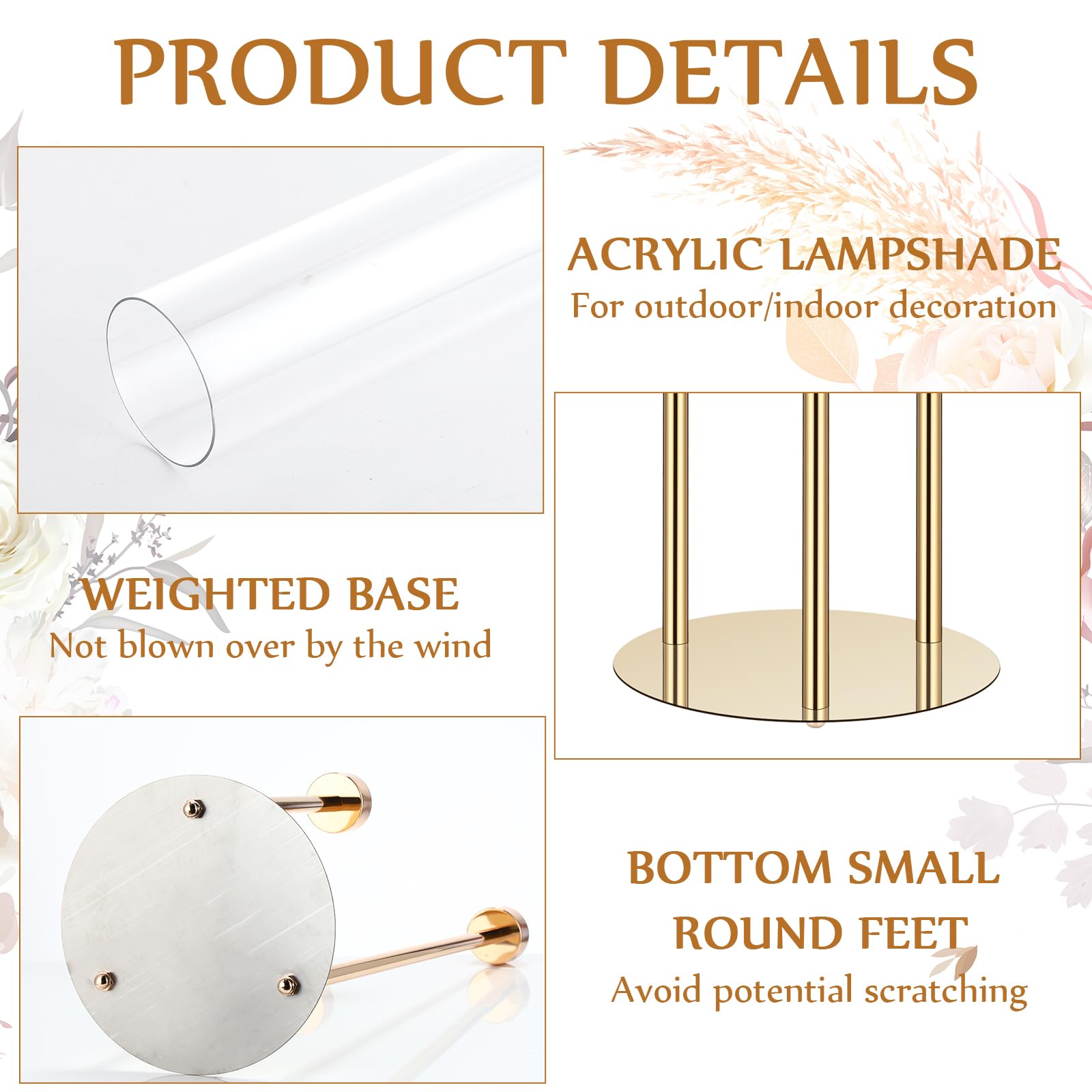 Layhit 6-Piece Gold Tall Floor Candle Holder Set - 30.7
