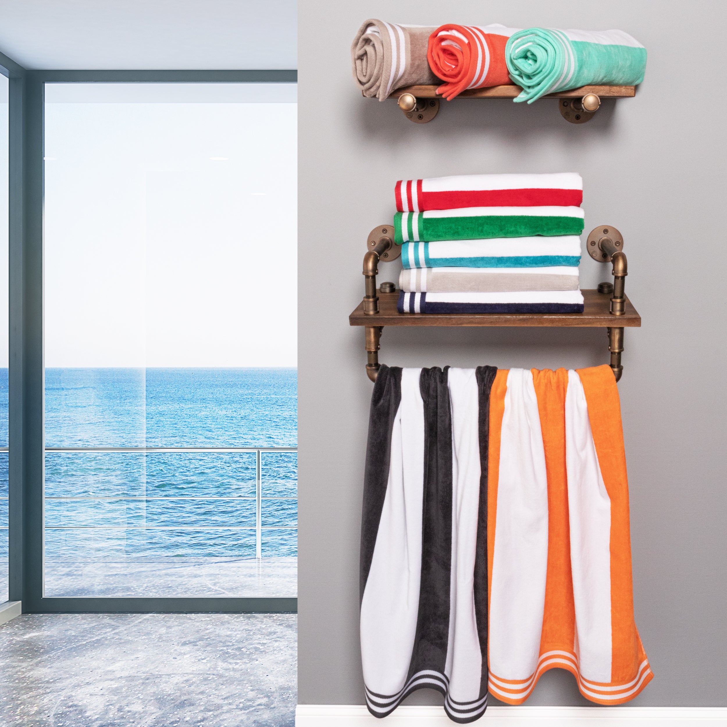 Premium Cabana Stripe Oversized Cotton Beach Towel Set of 2, 4, or 6 - Soft, Absorbent & Quick-Drying for Pool, Beach, Vacation & Spa Use