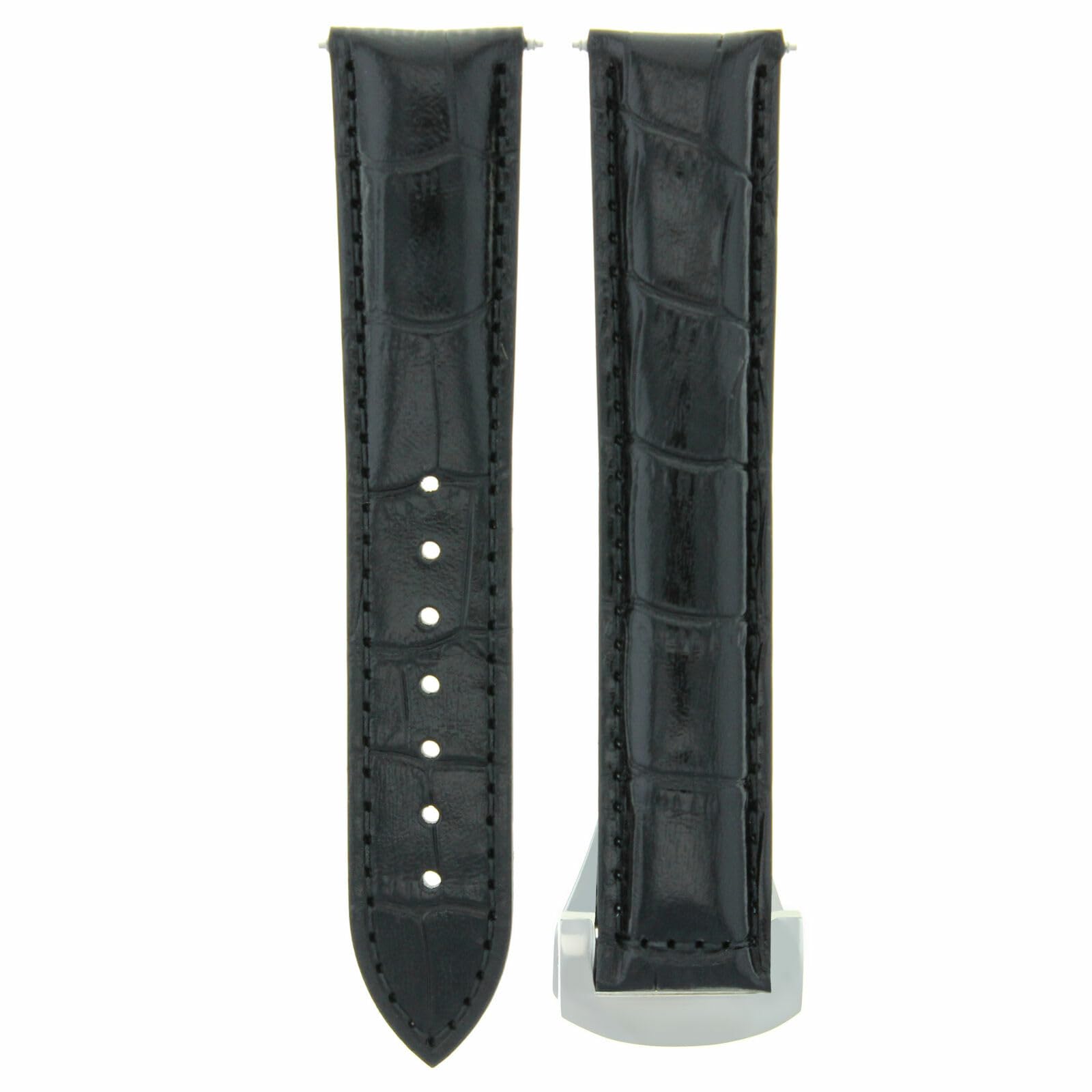 22mm Genuine Leather Watch Band with Deployment Buckle - Compatible with Oris Artix Sport - Black Replacement Strap for Men's Watches | Perfect for Business, Casual & Everyday Wear