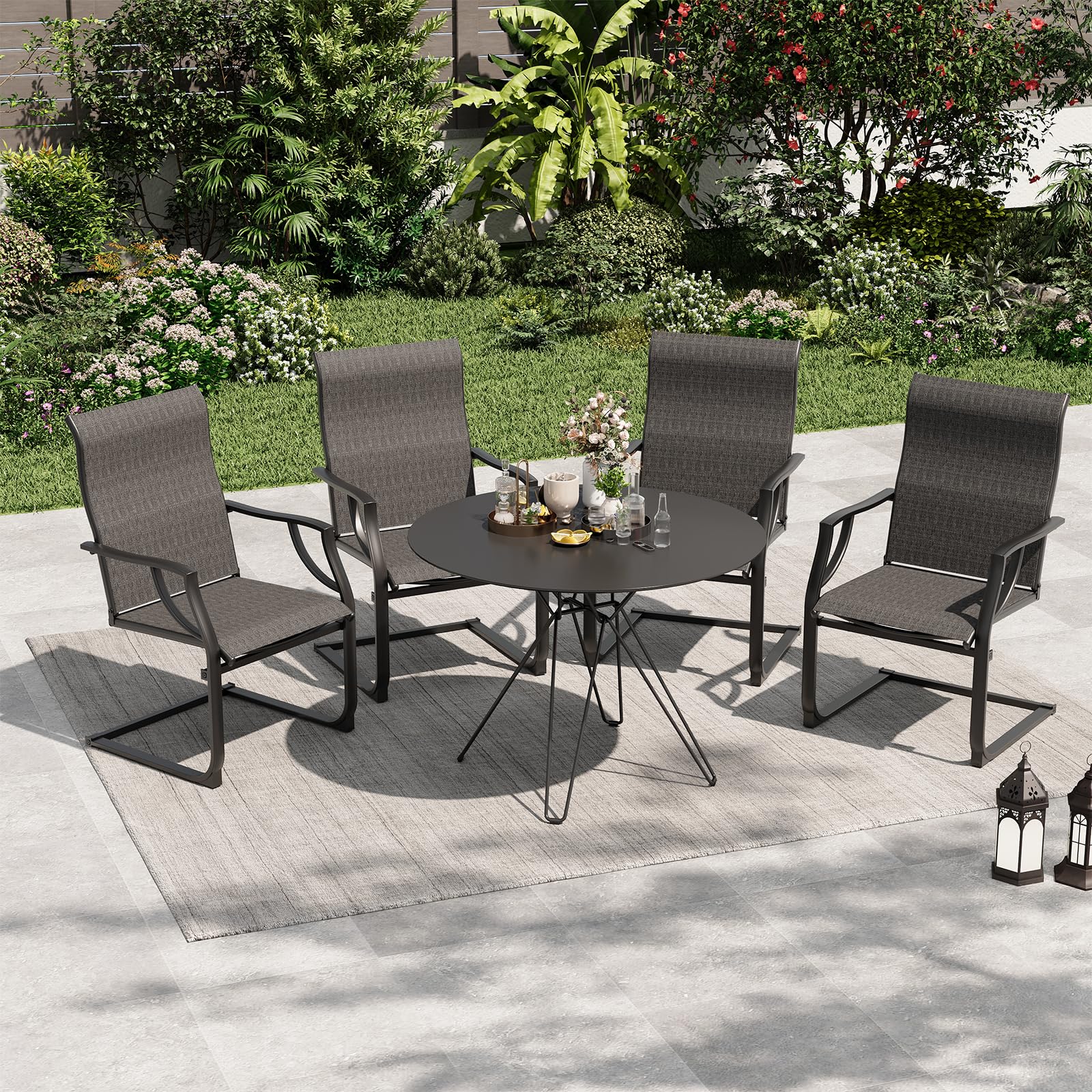 Amopatio 4-Piece Patio Chairs Set - All-Weather Outdoor Dining Chairs with Breathable Design - Grey Garden Furniture for Backyard, Deck & Poolside Relaxation