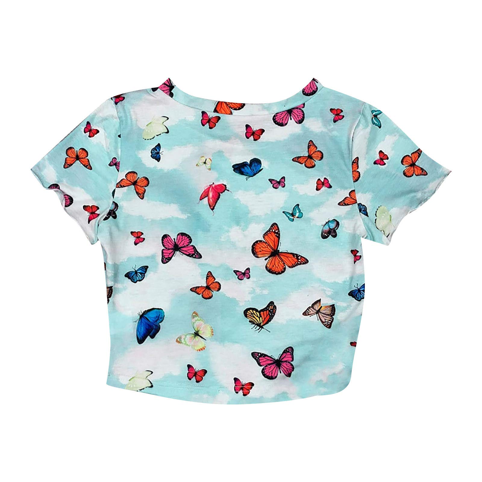 Women's Butterfly Print Crew Neck Casual T-Shirt - Plus Size Summer Crop Top for Everyday Wear, Outfits & Street Style
