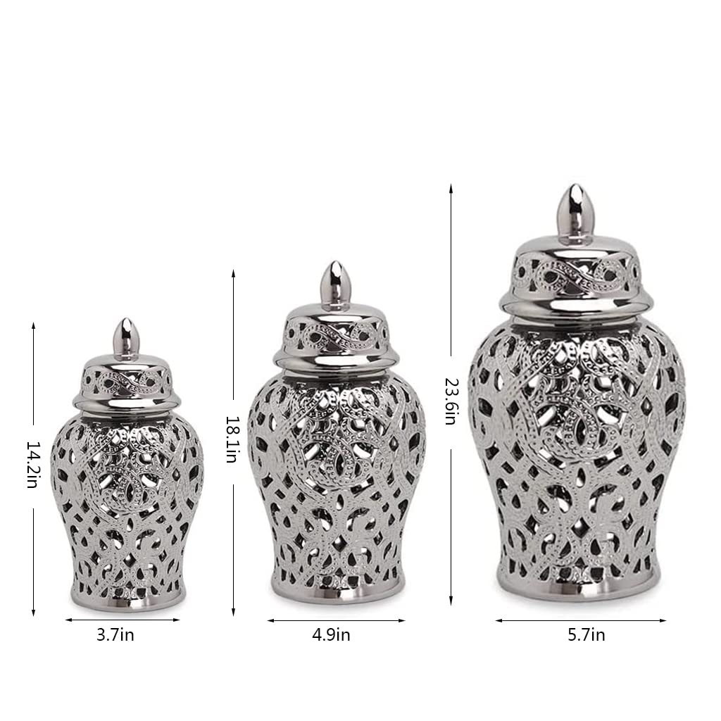 ARTLINE Chinese Carved Lattice Ceramic Vase with Lid - Decorative Ginger Jar for Home Decor, Handcrafted Temple Jar Gift (Small) | Perfect for Living Room Display, Wedding Centerpiece & Asian-Inspired Interior Design