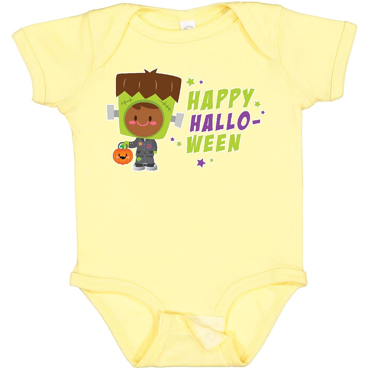 Inktastic Happy Halloween Frankenstein Brown Hair Baby Bodysuit - Cute Halloween Outfit for Infants & Toddlers, Perfect for Trick-or-Treating & Photo Shoots