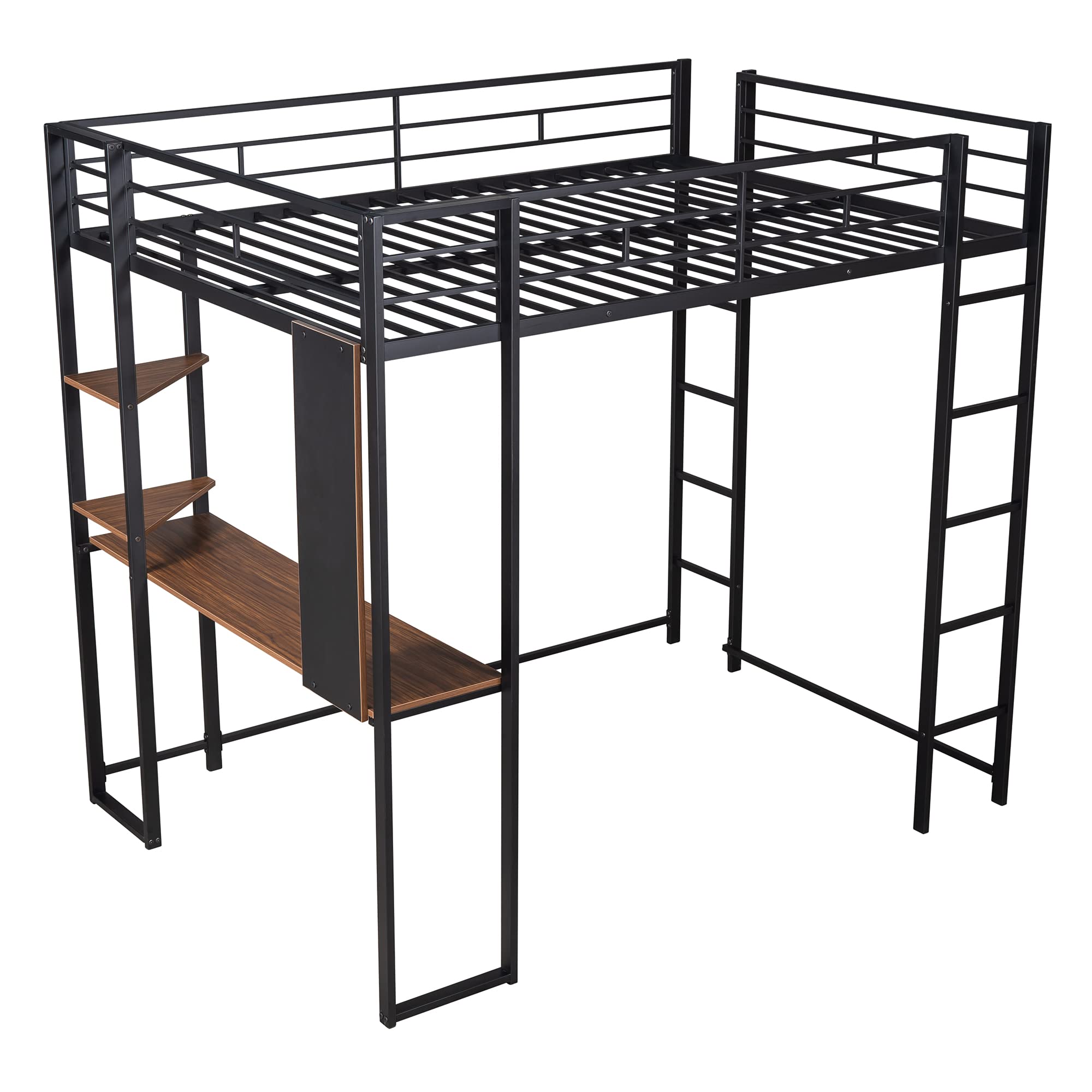 Harper & Bright Designs Full Size Loft Bed with Built-in Desk & 2 Storage Shelves - Sturdy Metal Frame for Teens & Adults - No Box Spring Required (Black) - Perfect for Small Bedrooms, Dorms & Studio Apartments