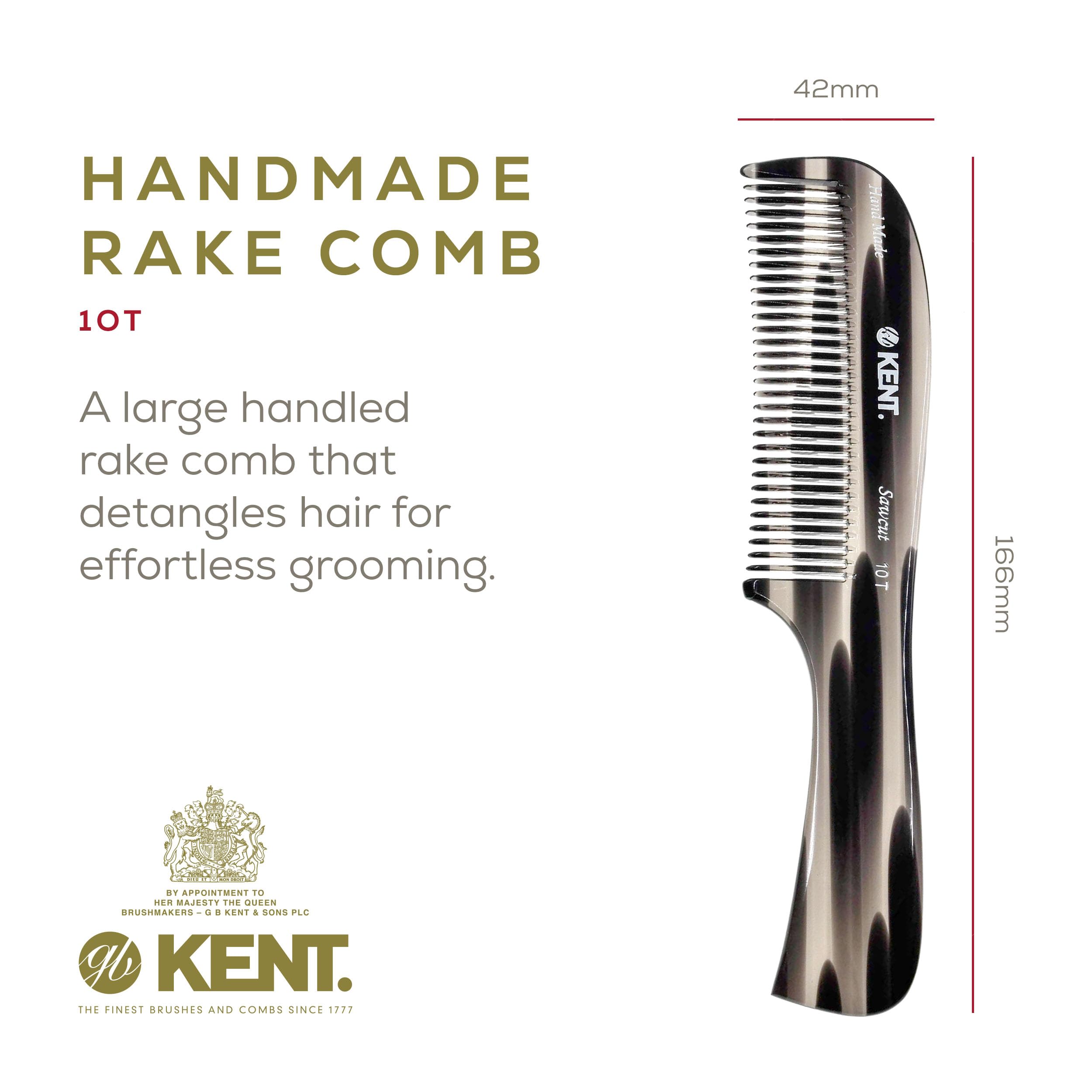 Kent 10T Large Hair Detangler Comb - Handmade Wide Tooth Comb for Curly & Thick Hair - Detangling Comb for Wet & Dry Hair - Saw-Cut Hand Polished Graphite Comb - Perfect for Salon, Travel & Home Hair Care