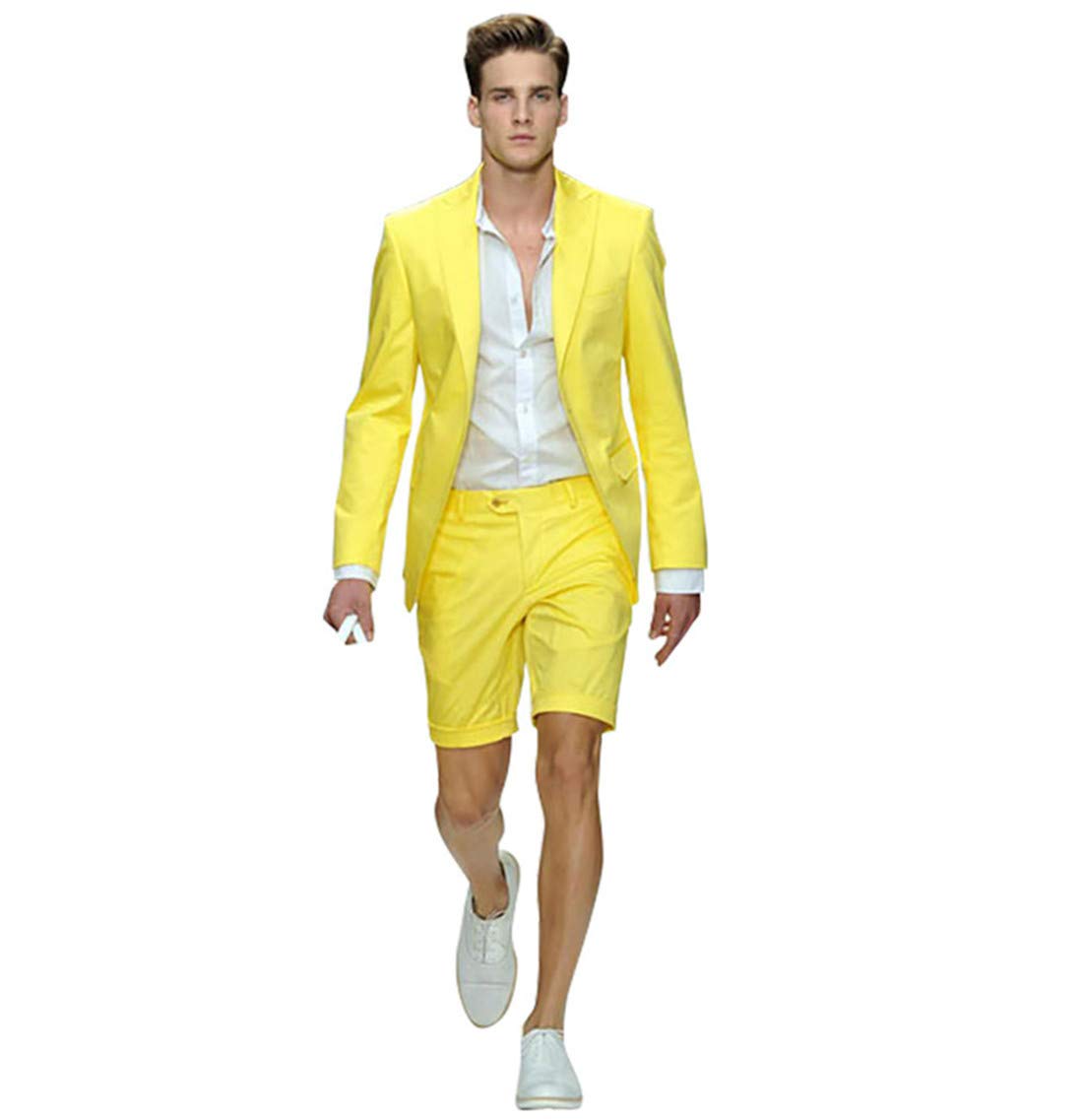 Men's Summer Slim Fit Suit 2-Piece Set - Breathable Casual Blazer & Shorts for Beach Weddings, Outdoor Parties & Vacation Outfits